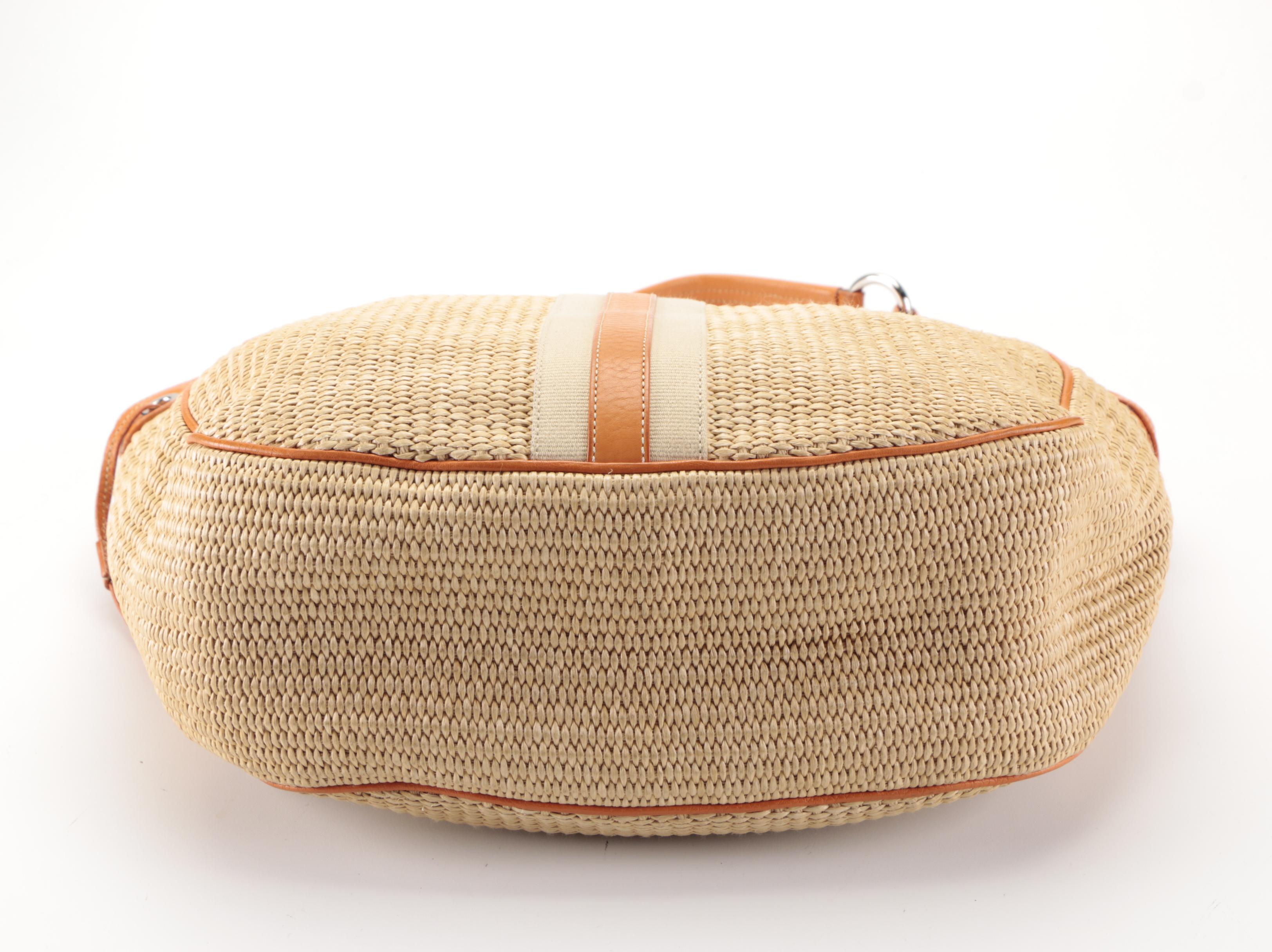 Prada Large Shoulder Bag in Orange Deerskin and Raffia with Lizard Detail