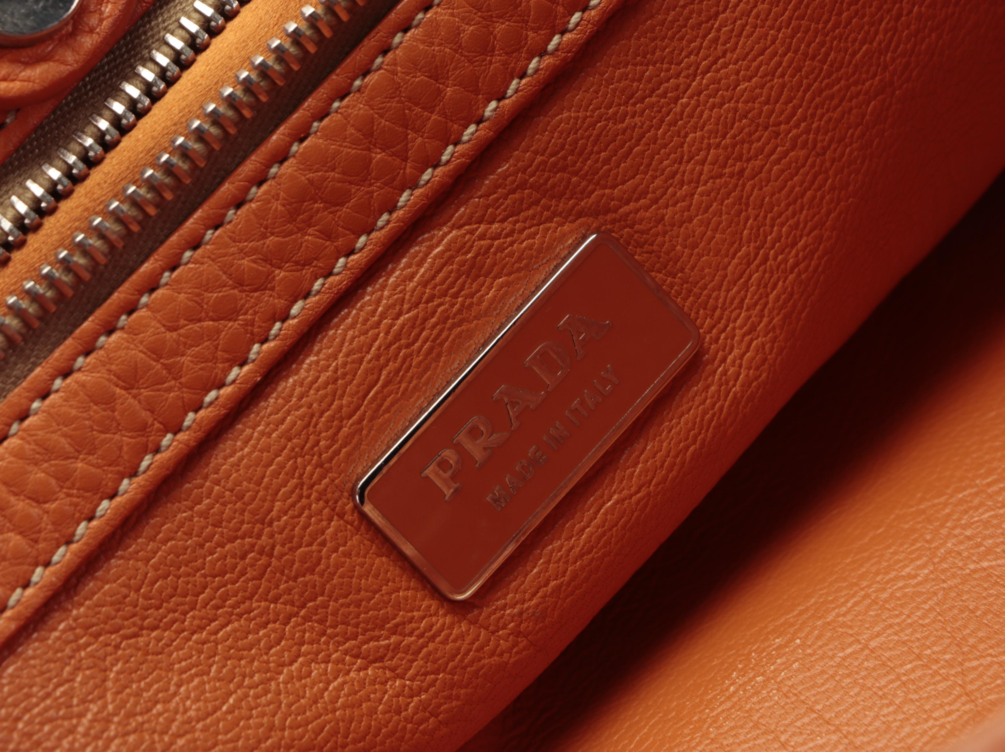 Prada Large Shoulder Bag in Orange Deerskin and Raffia with Lizard Detail