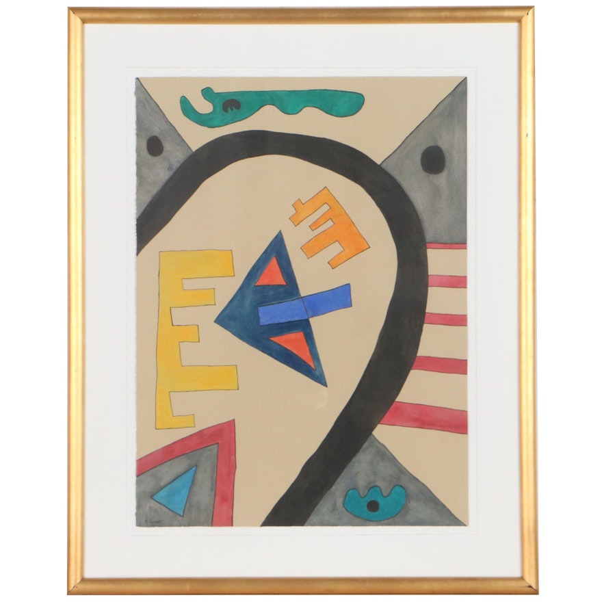 Steven Conant Abstract Gouache and Ink Painting "Architect," 1991