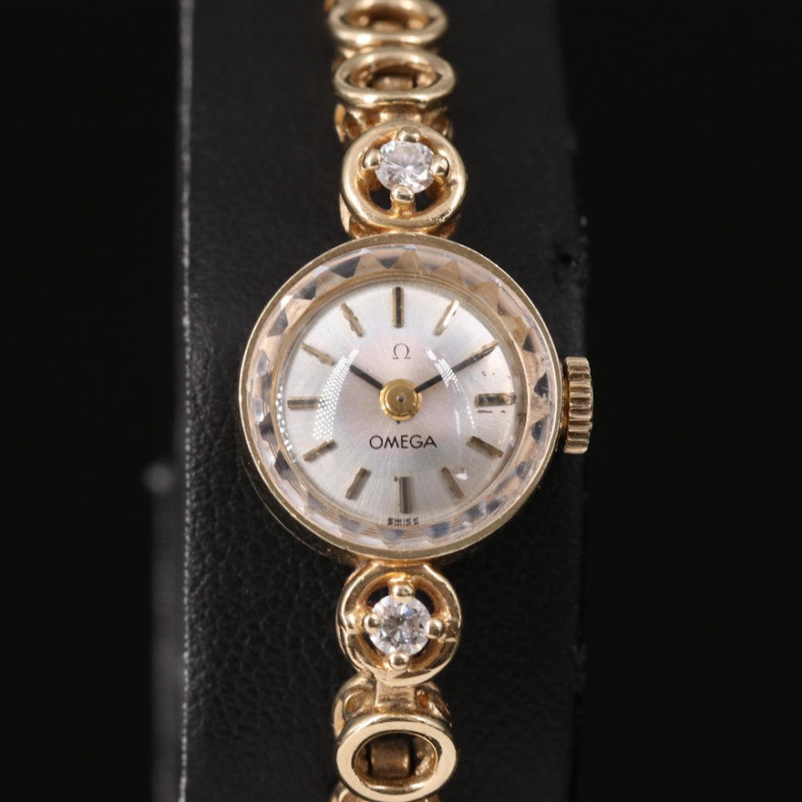 14K Omega Diamond Manual Wind Wristwatch