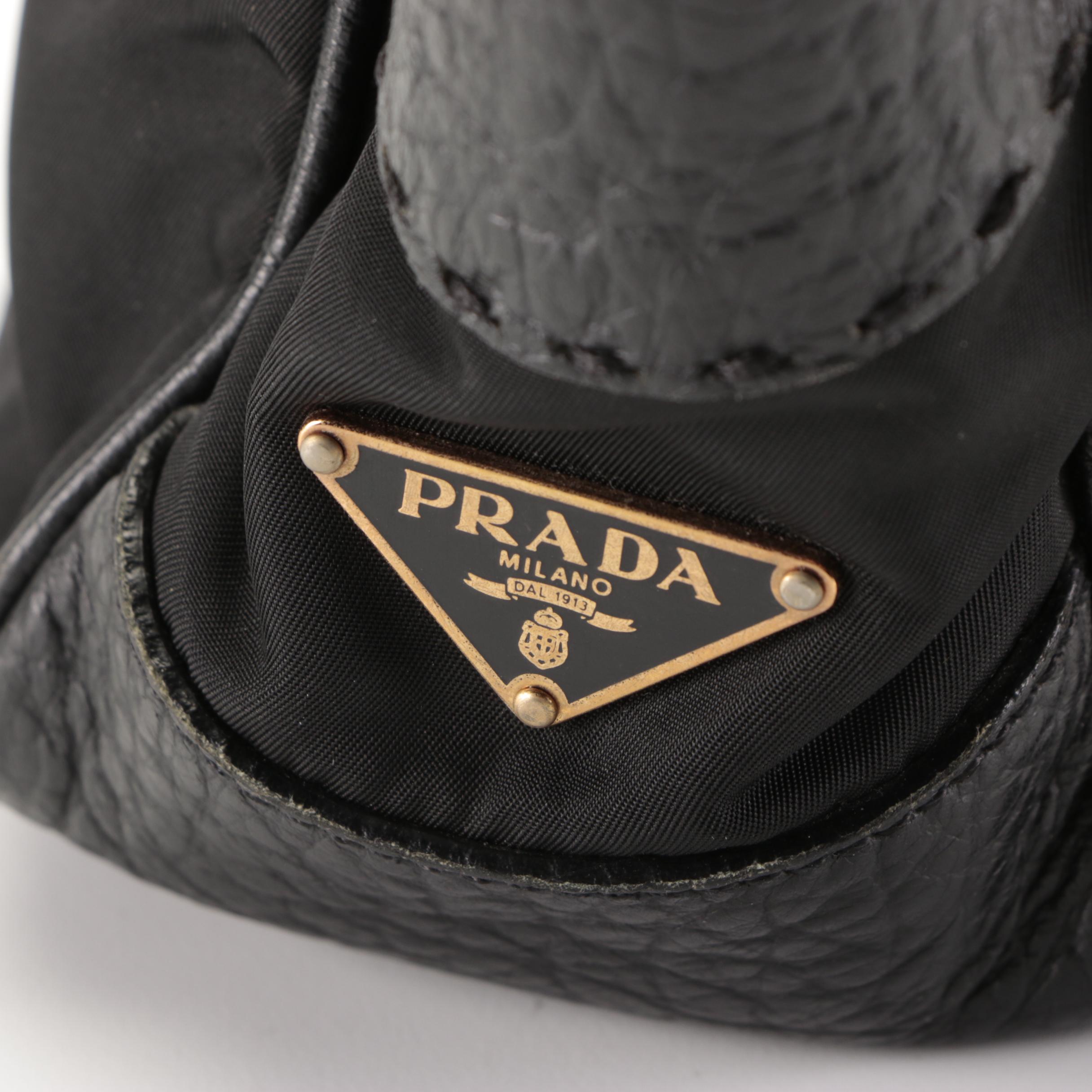 Prada Shoulder Tote in Black Tessuto Nylon and Grained Leather