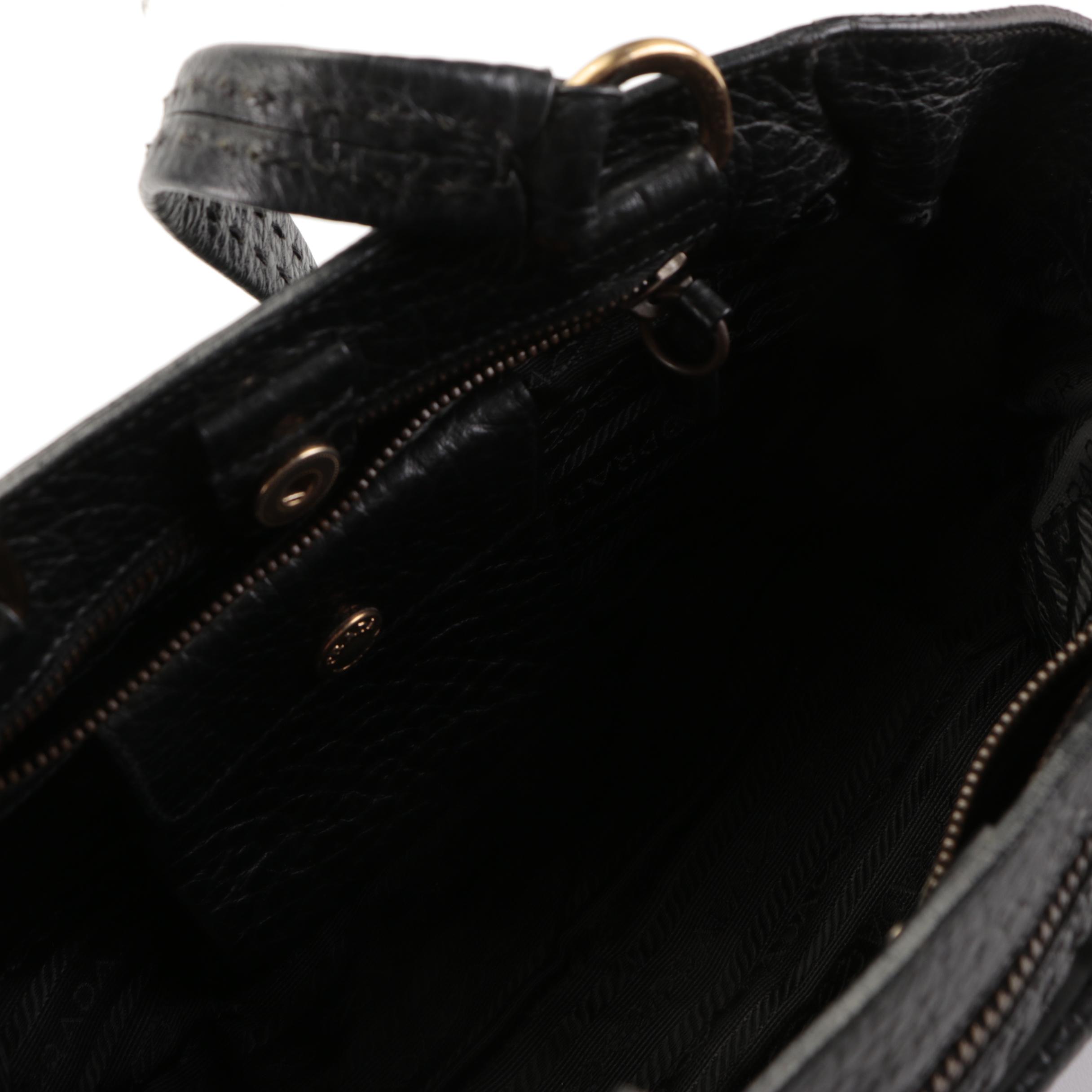 Prada Shoulder Tote in Black Tessuto Nylon and Grained Leather