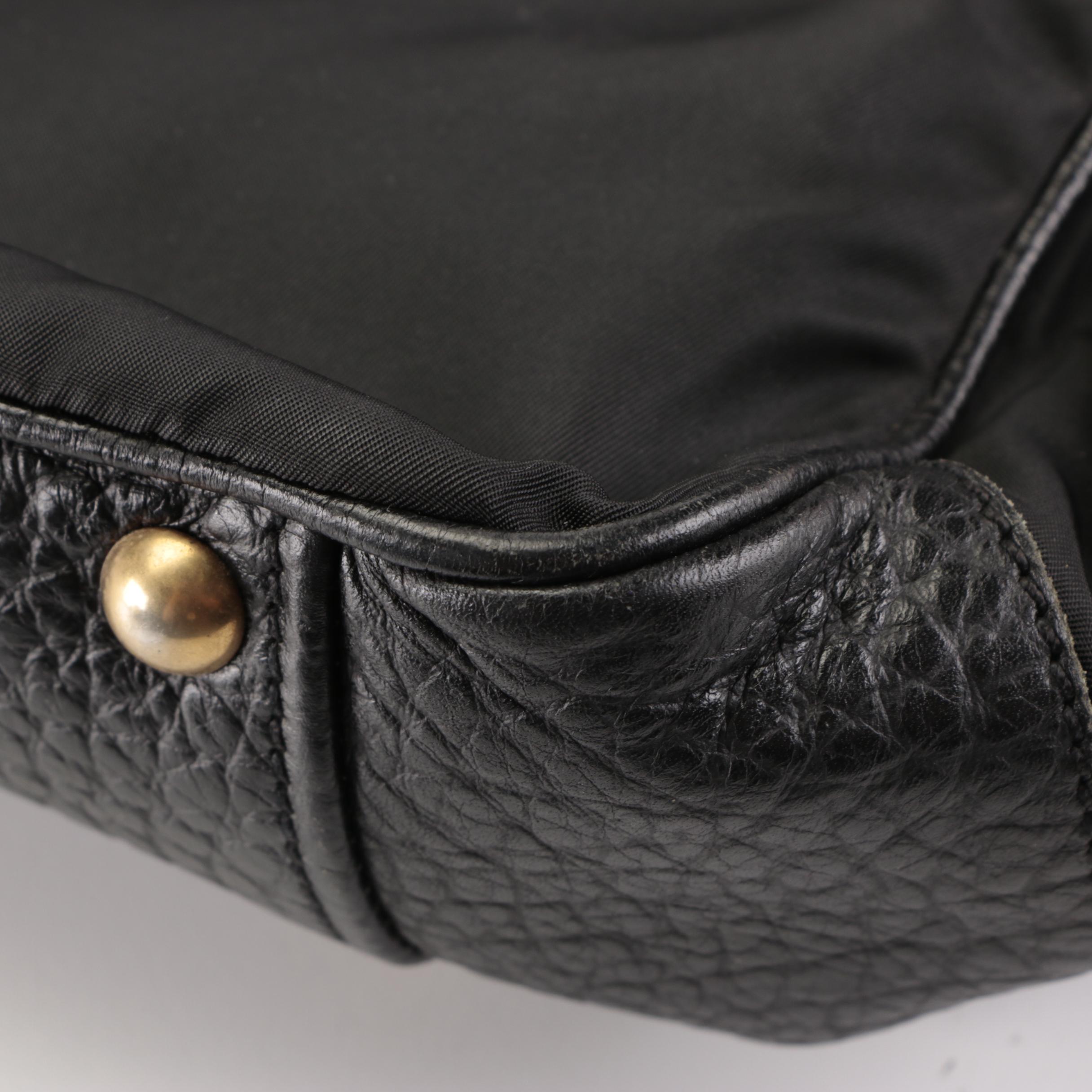 Prada Shoulder Tote in Black Tessuto Nylon and Grained Leather