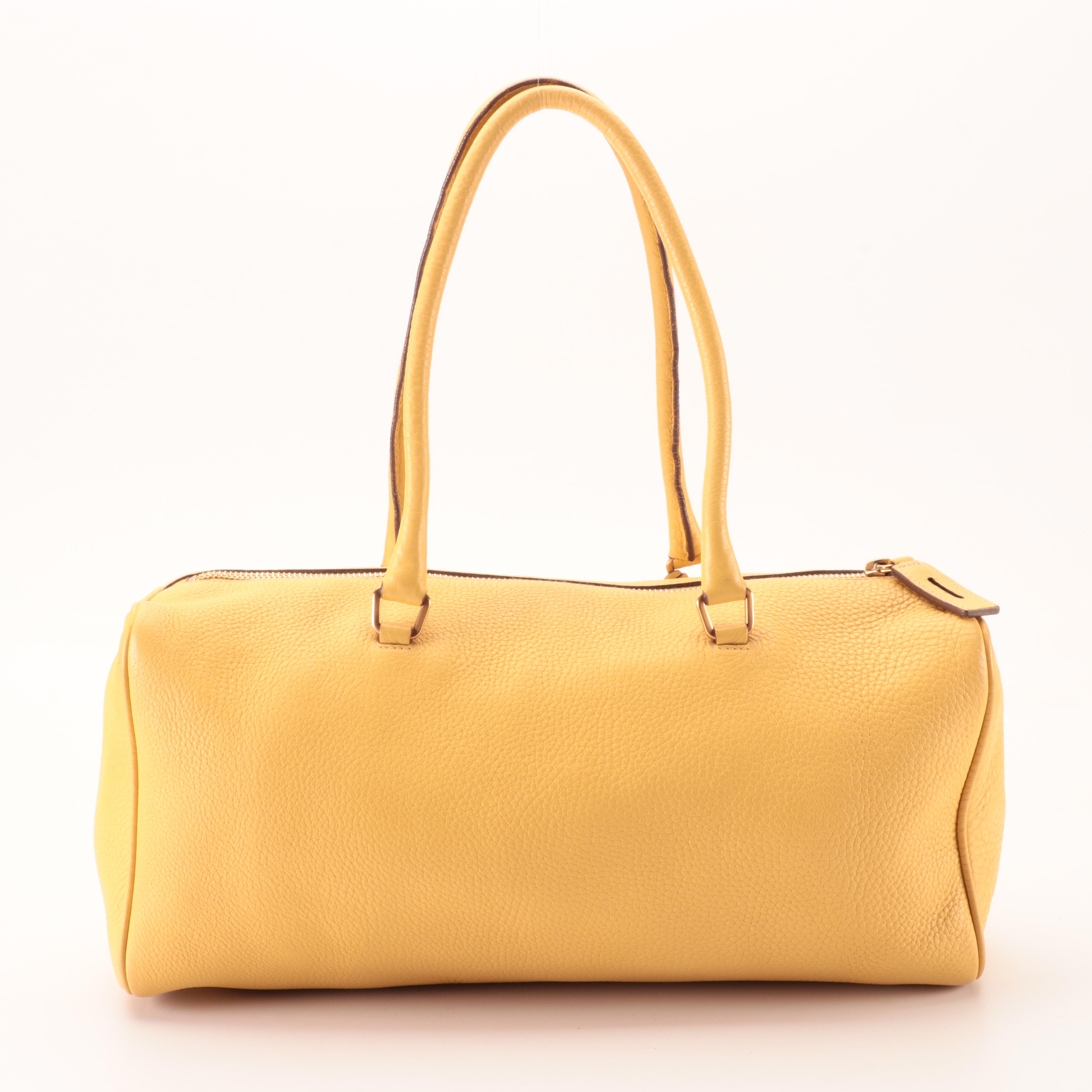 Prada Medium Bauletto Shoulder Bag in Pale Yellow Deerskin Leather