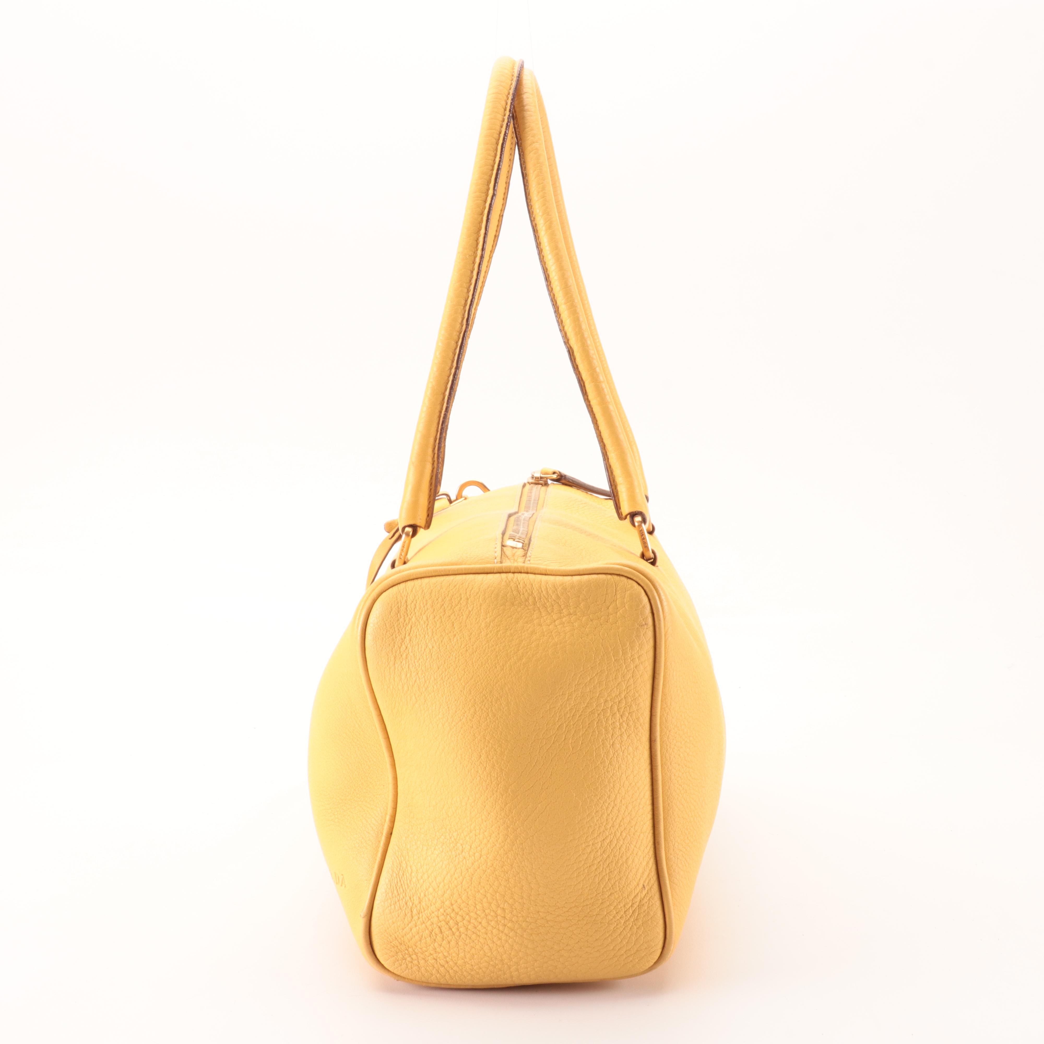 Prada Medium Bauletto Shoulder Bag in Pale Yellow Deerskin Leather