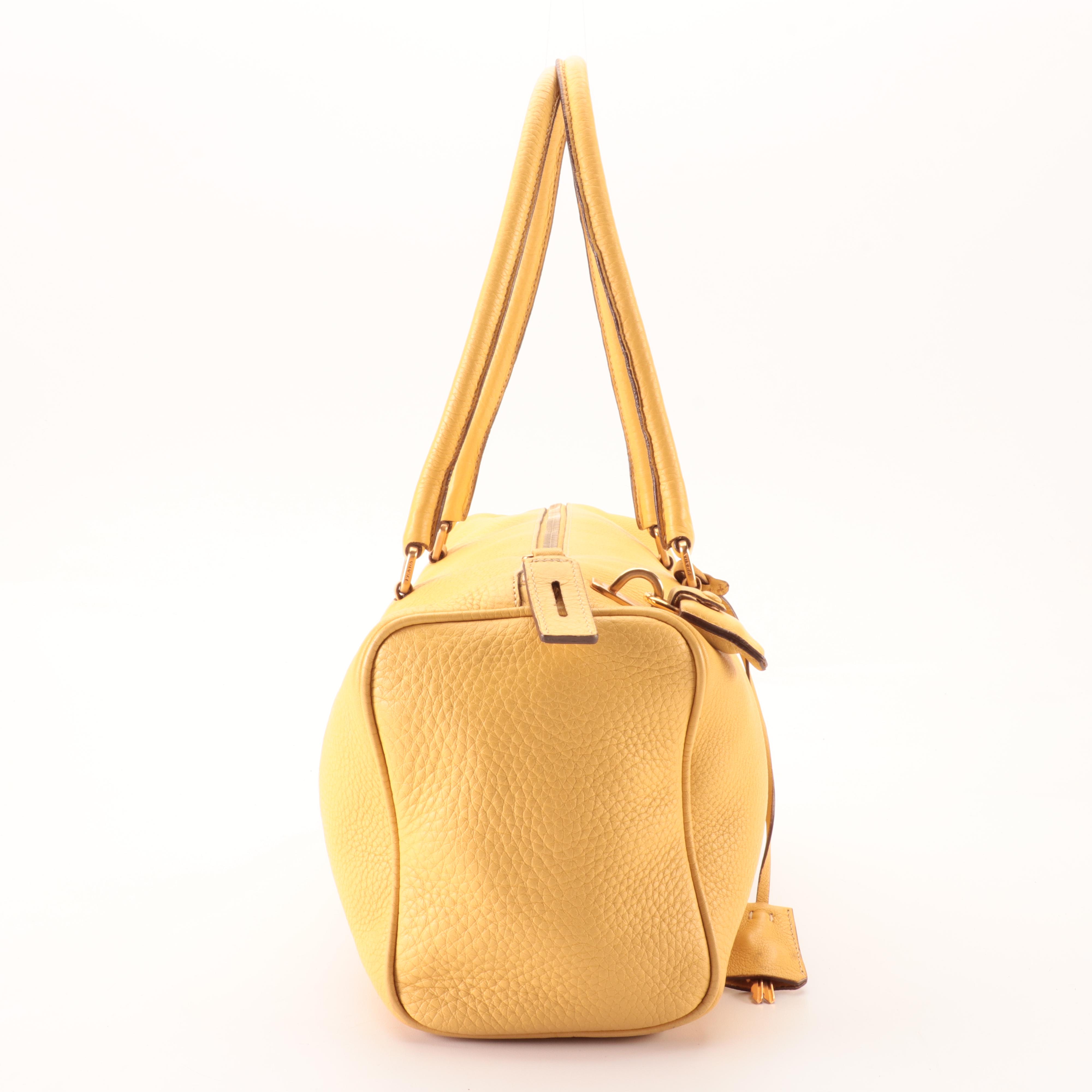 Prada Medium Bauletto Shoulder Bag in Pale Yellow Deerskin Leather