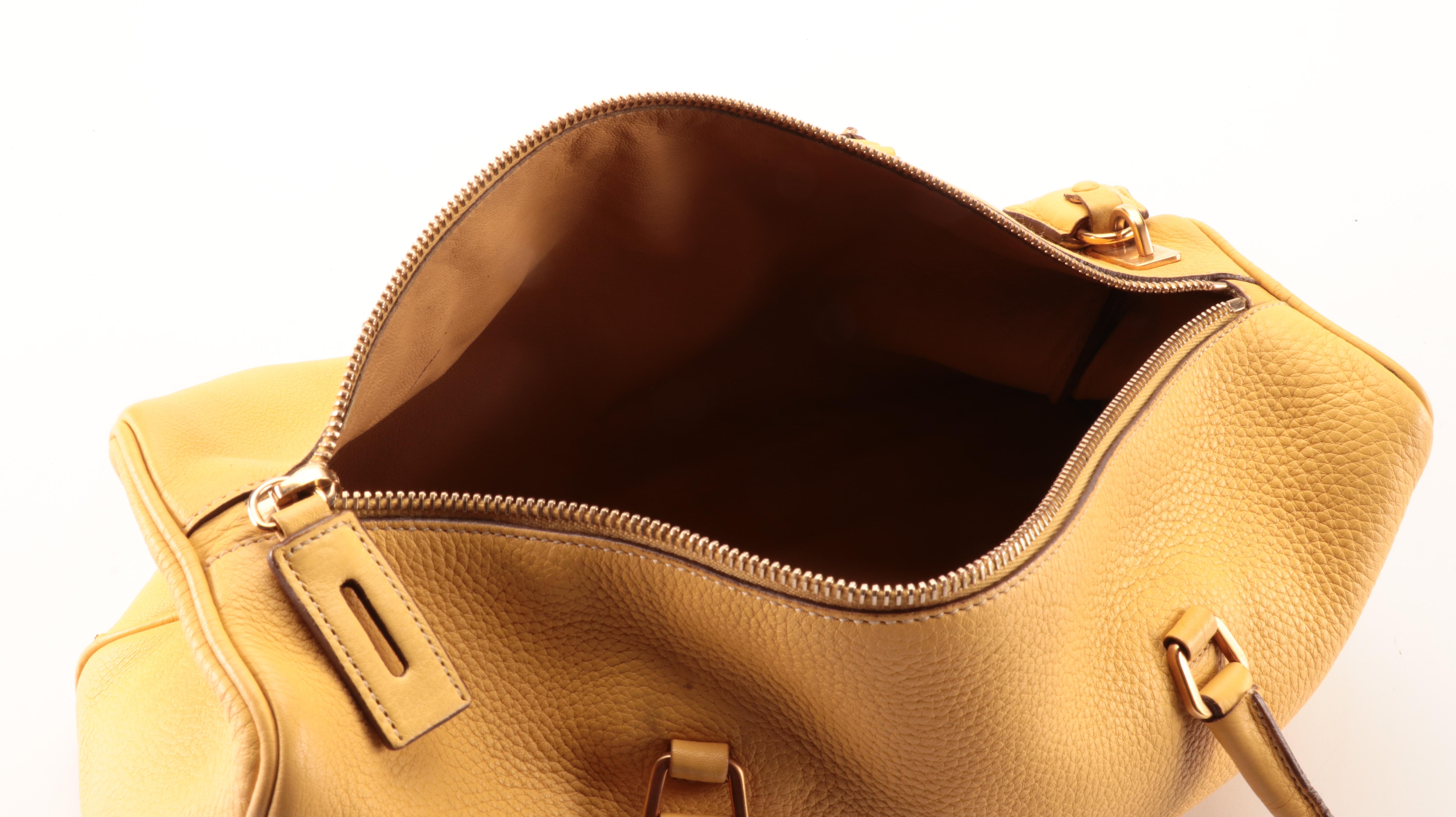 Prada Medium Bauletto Shoulder Bag in Pale Yellow Deerskin Leather