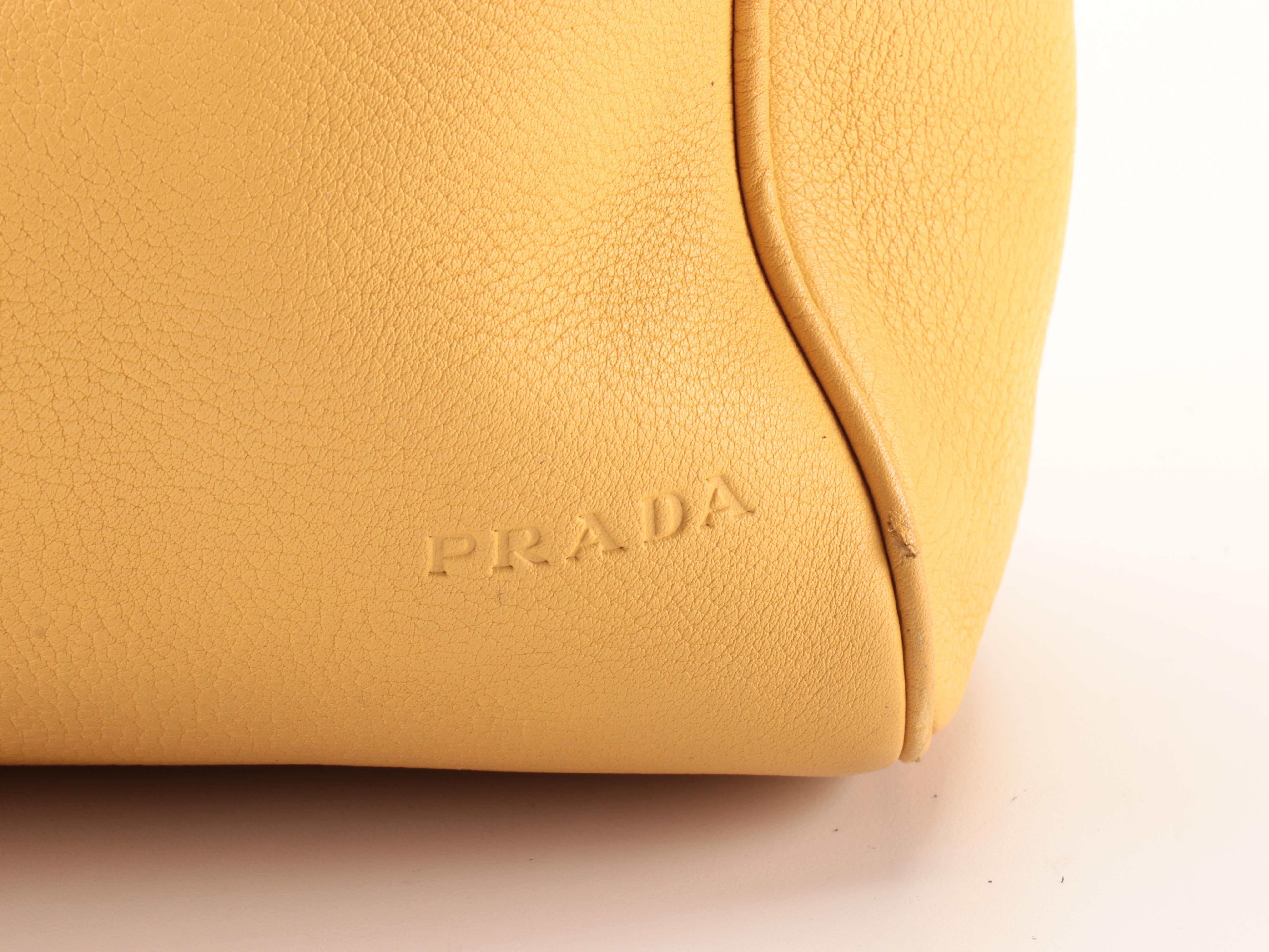 Prada Medium Bauletto Shoulder Bag in Pale Yellow Deerskin Leather