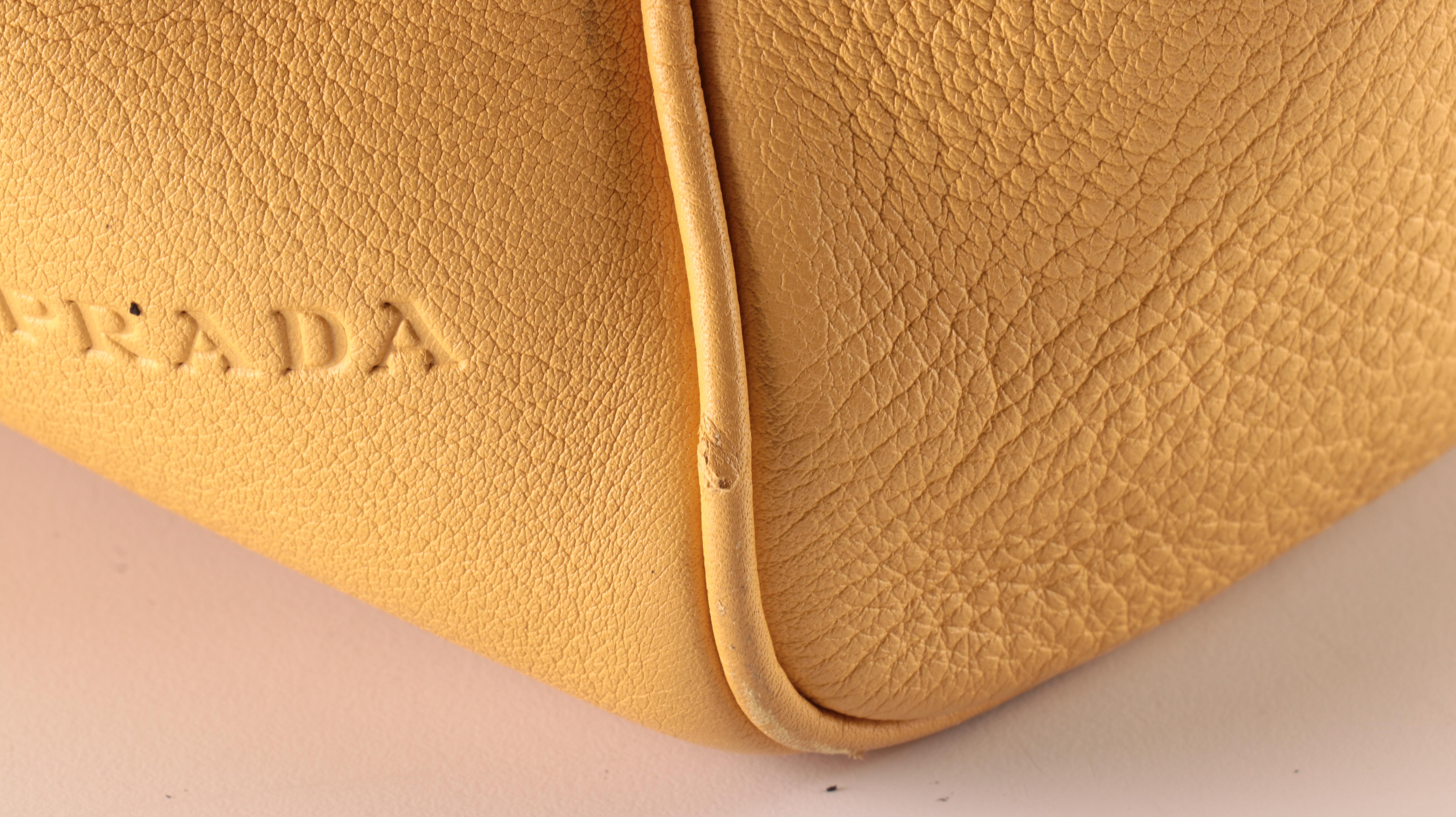 Prada Medium Bauletto Shoulder Bag in Pale Yellow Deerskin Leather