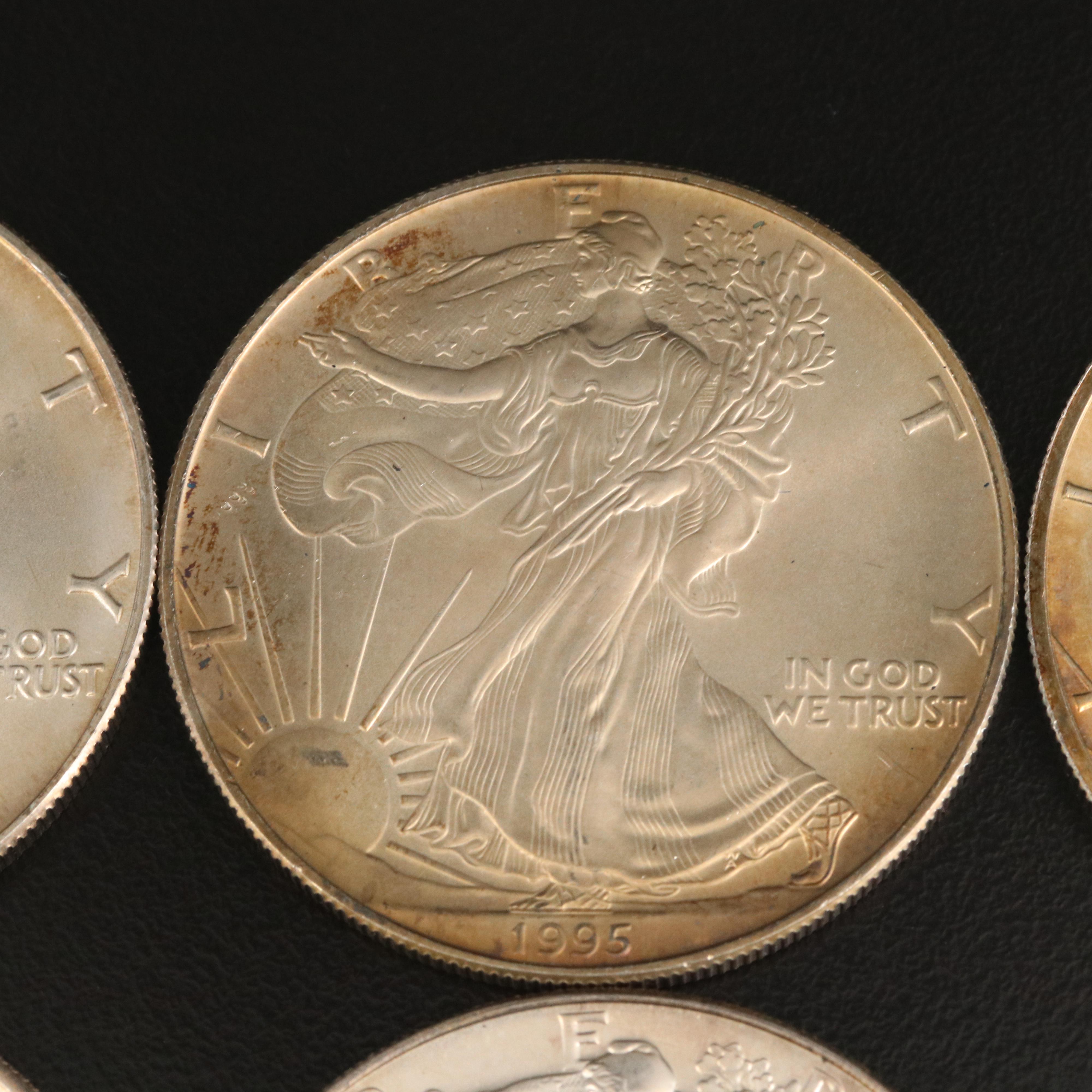 Six $1 American Silver Eagle Bullion Coins