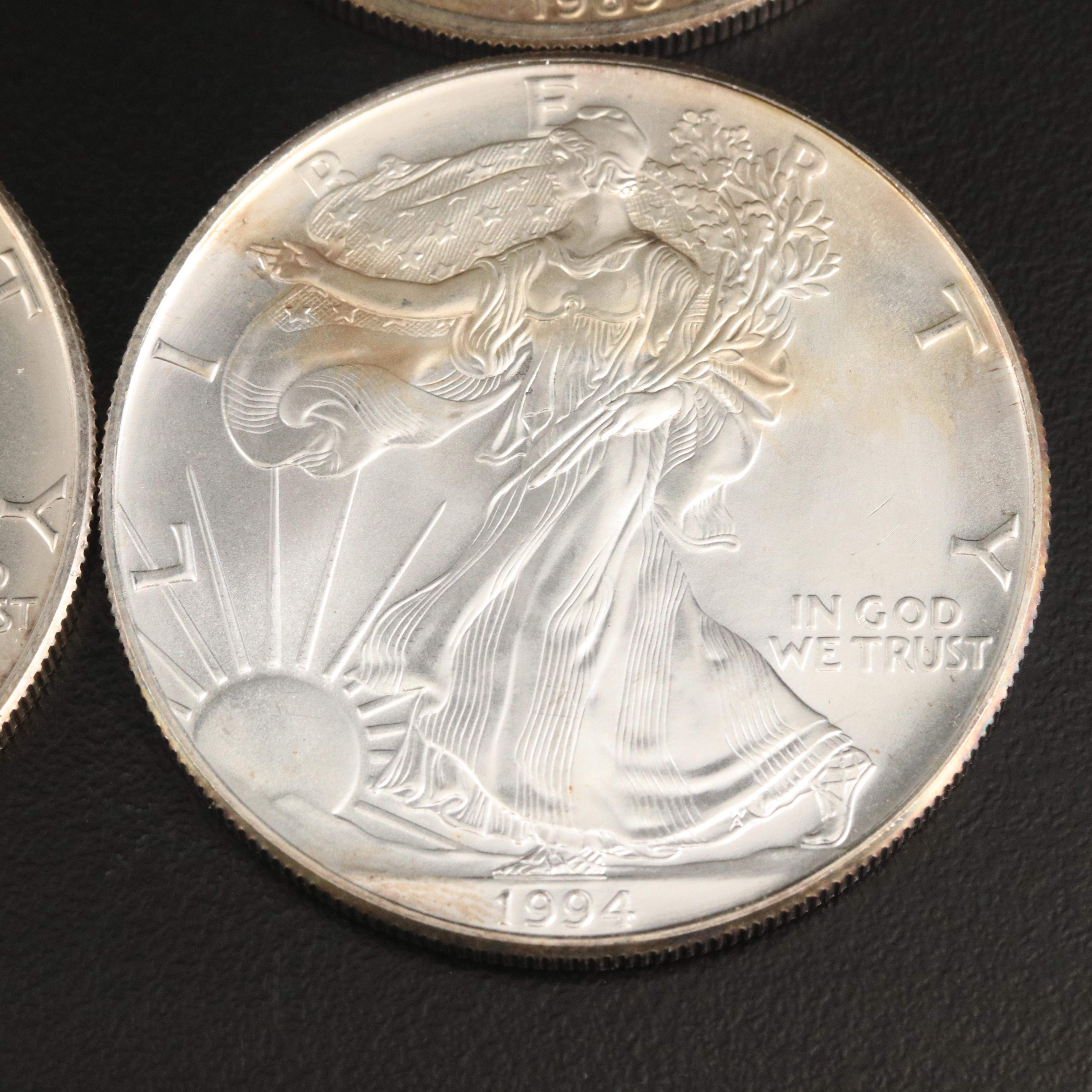 Six $1 American Silver Eagle Bullion Coins