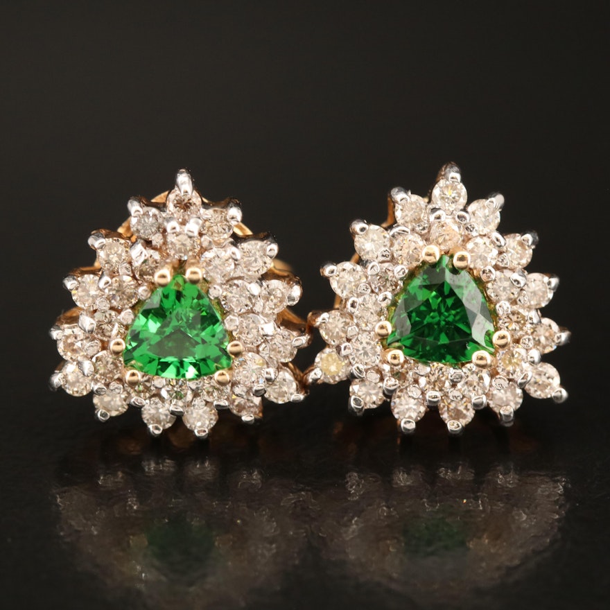 14K Tsavorite and 1.01 CTW Diamond Stud Earrings