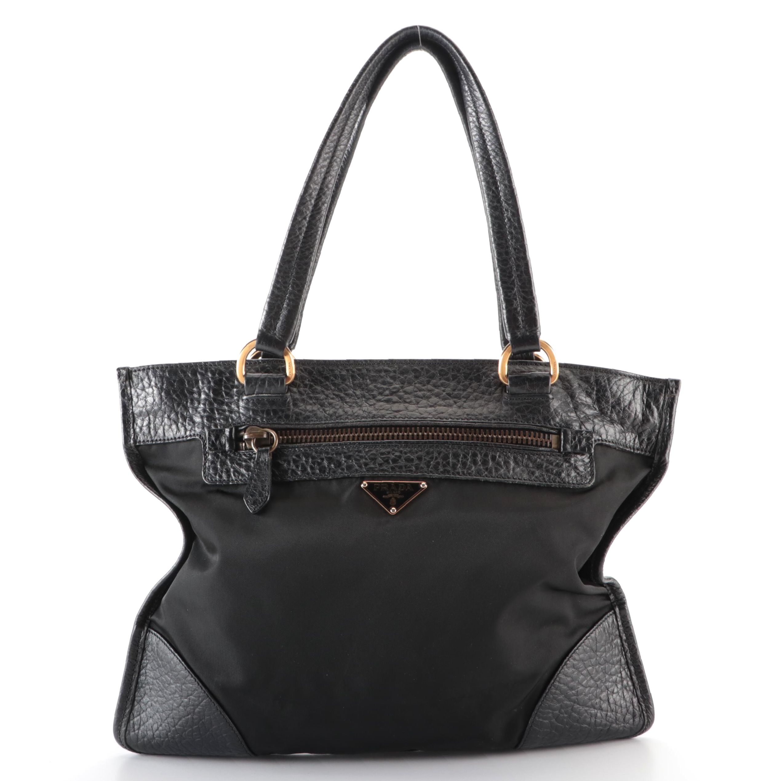 Prada Shopping Bag BR2111 in Black Tessuto Nylon and Grained Leather