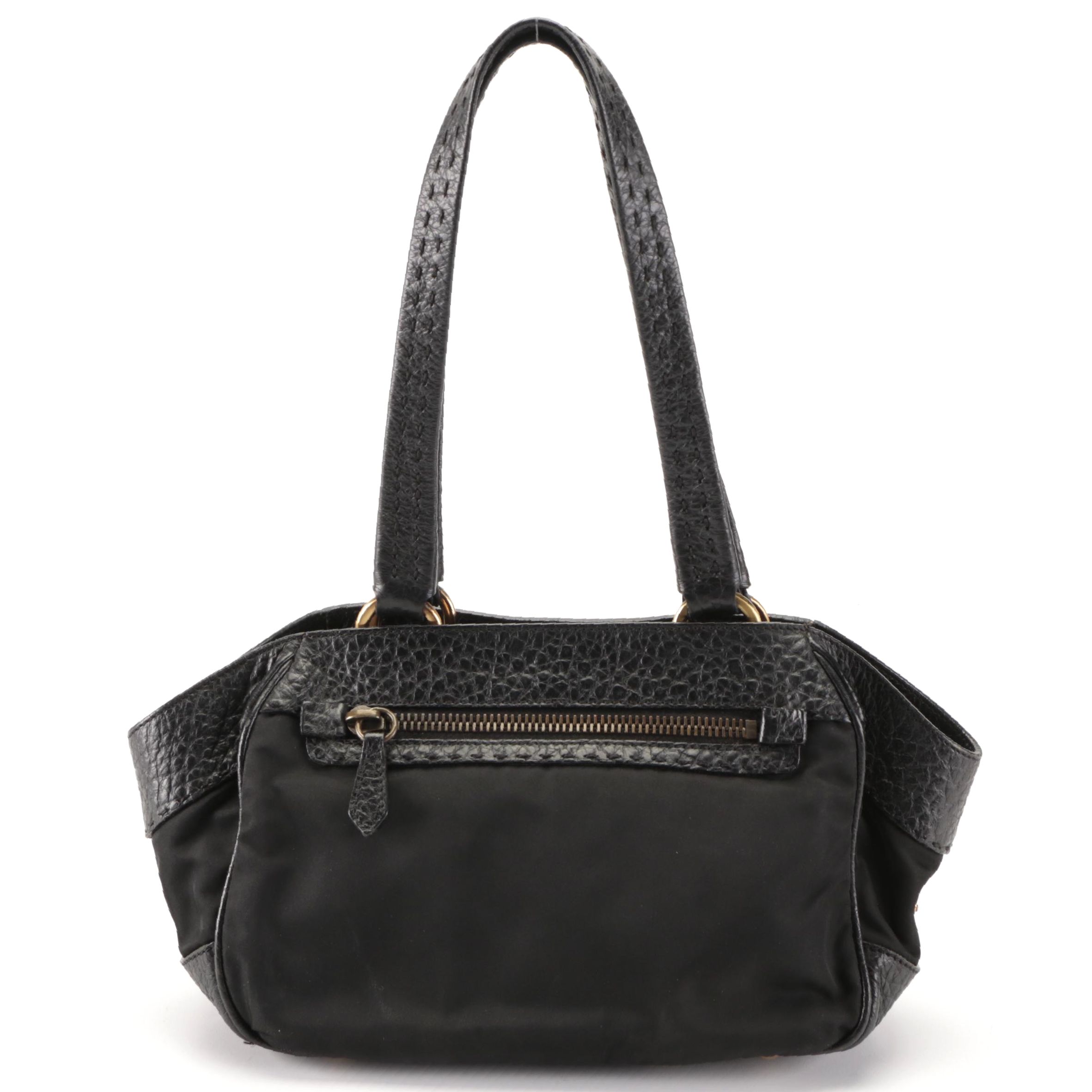 Prada Shoulder Tote in Black Tessuto Nylon and Grained Leather