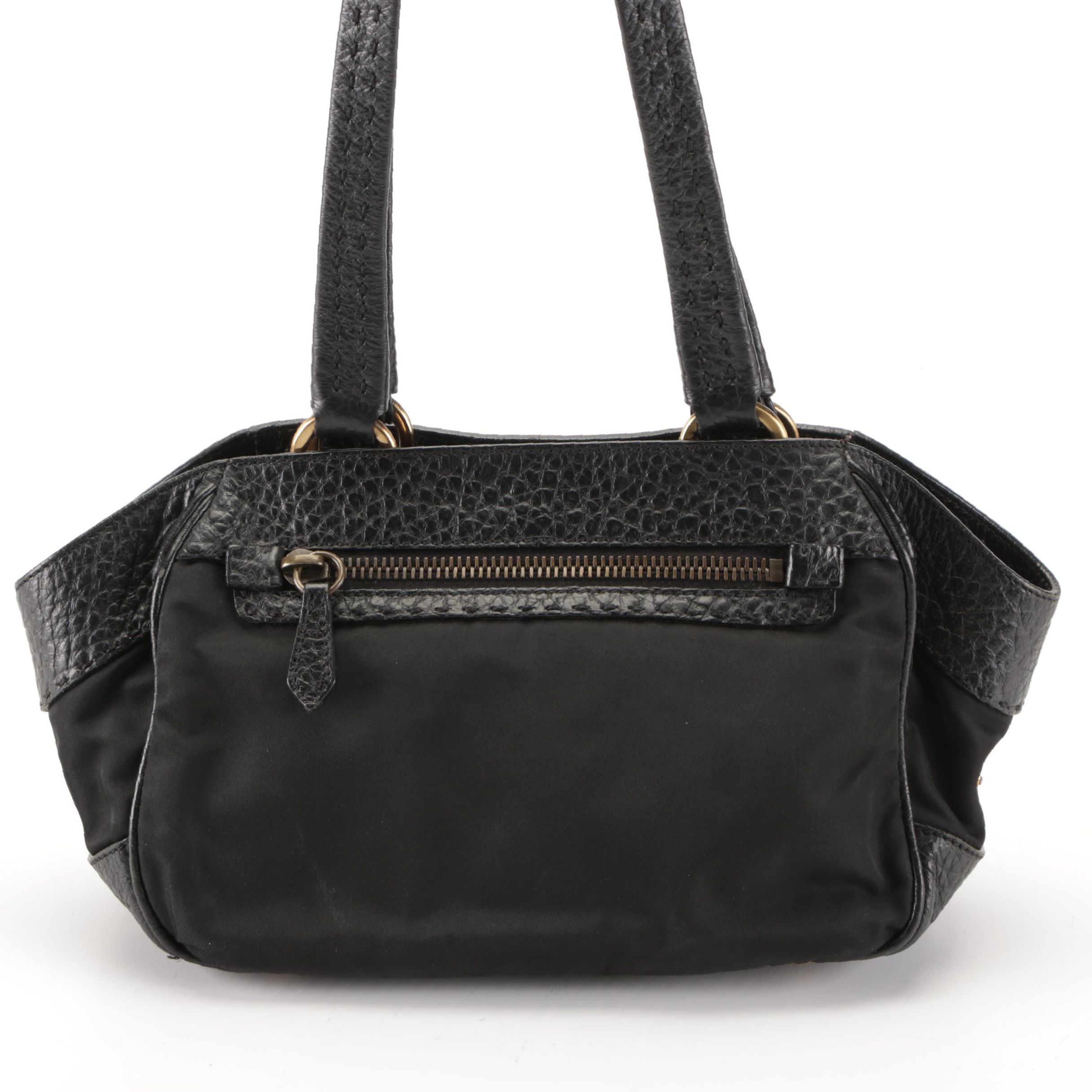 Prada Shoulder Tote in Black Tessuto Nylon and Grained Leather