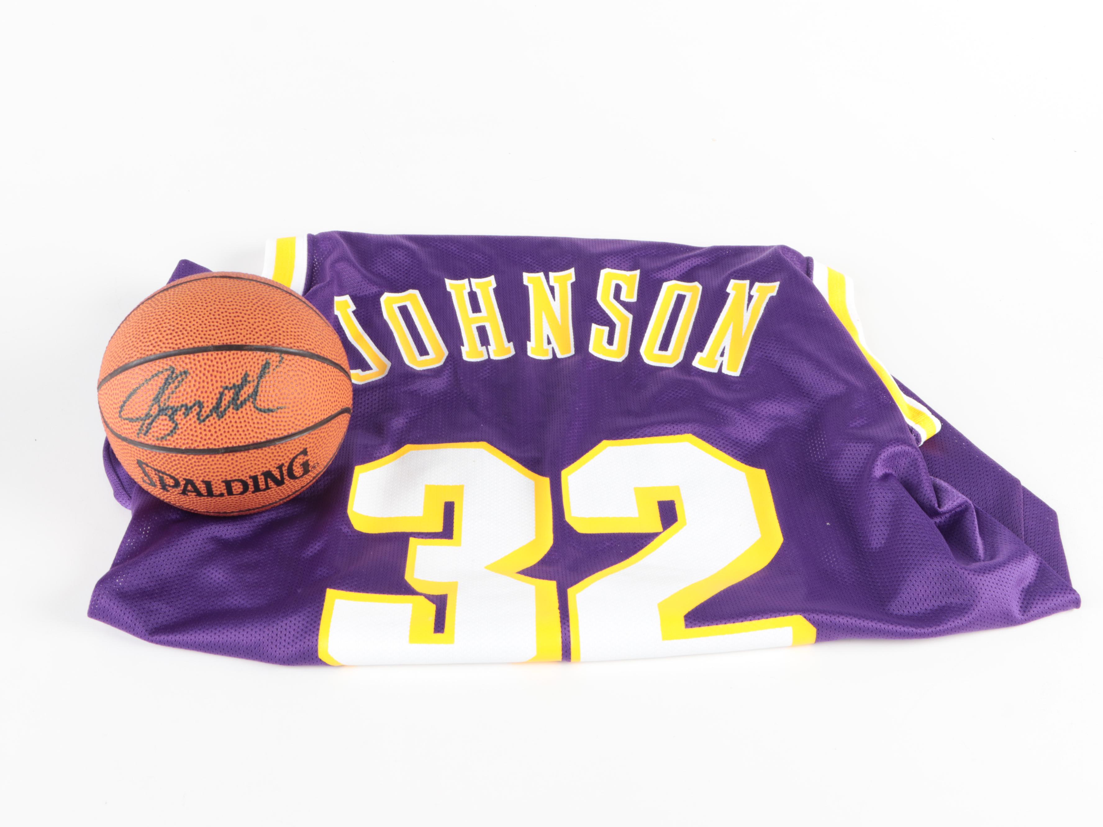 NBA Magic Johnson Signed Hat With Jersey, Cards, Joe Smith Signed Mini Ball