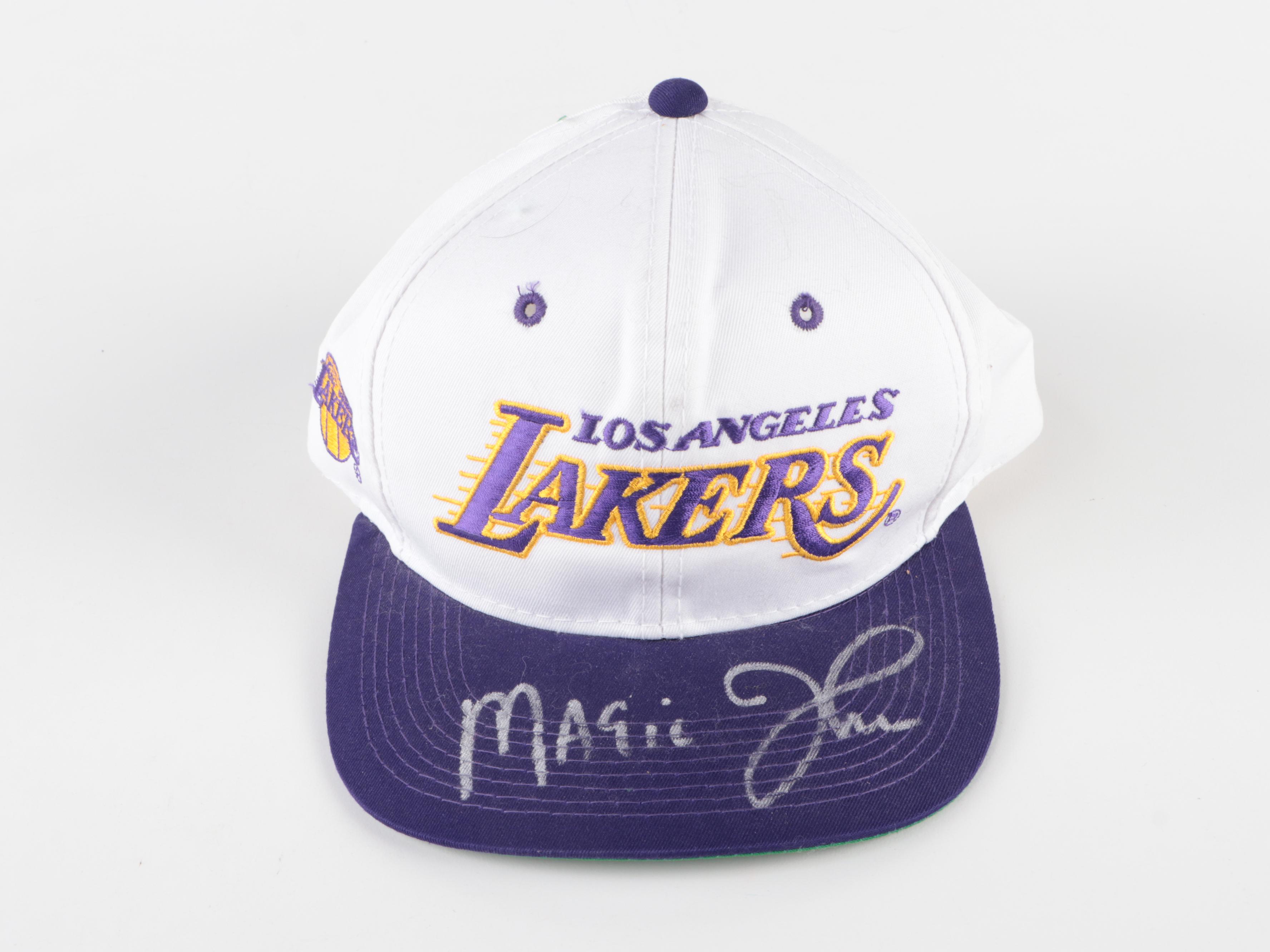 NBA Magic Johnson Signed Hat With Jersey, Cards, Joe Smith Signed Mini Ball