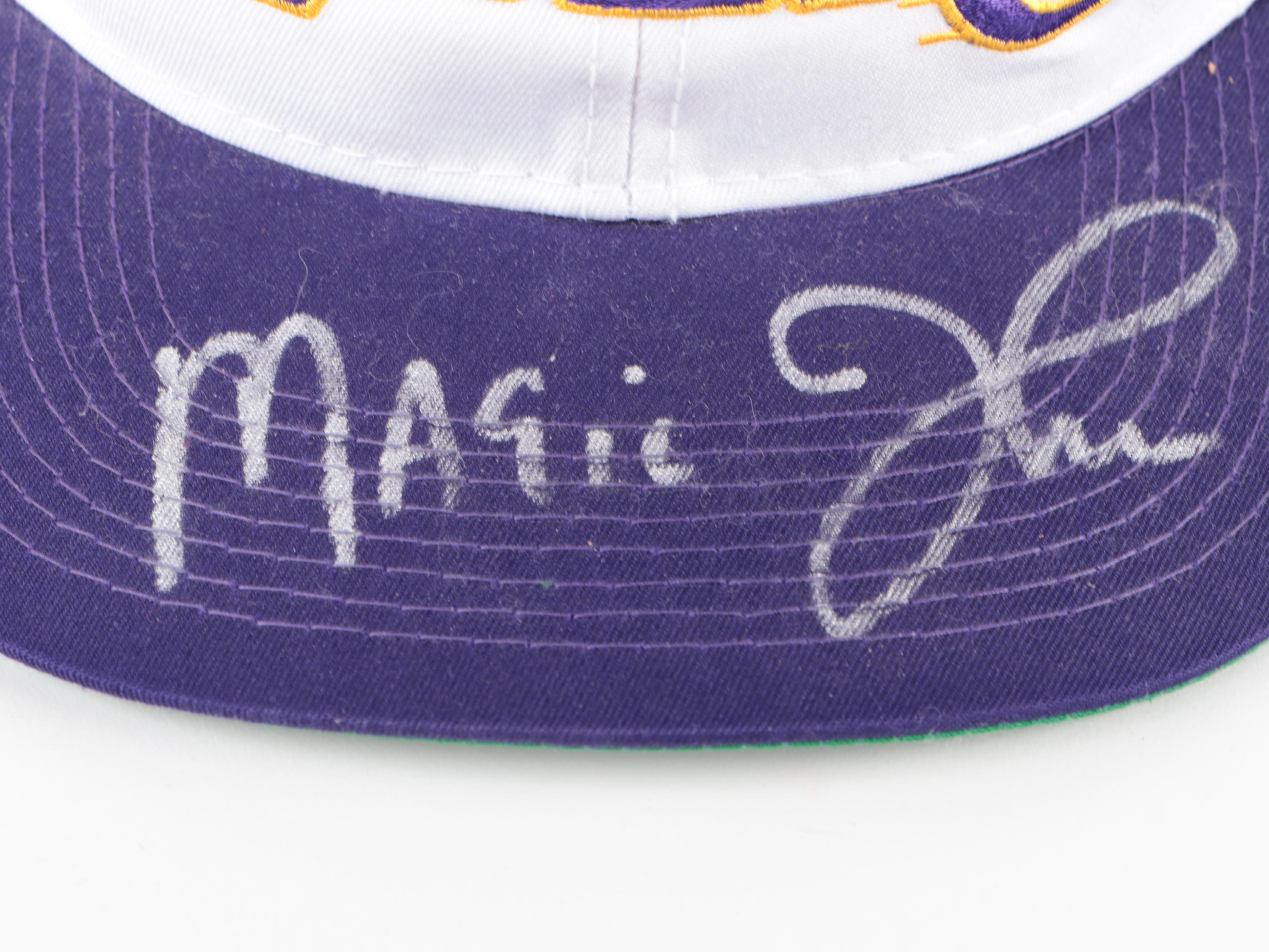 NBA Magic Johnson Signed Hat With Jersey, Cards, Joe Smith Signed Mini Ball