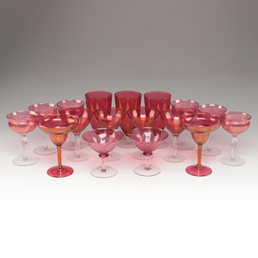 Cranberry Flashed Glass Stemware, Mid to Late 20th Century
