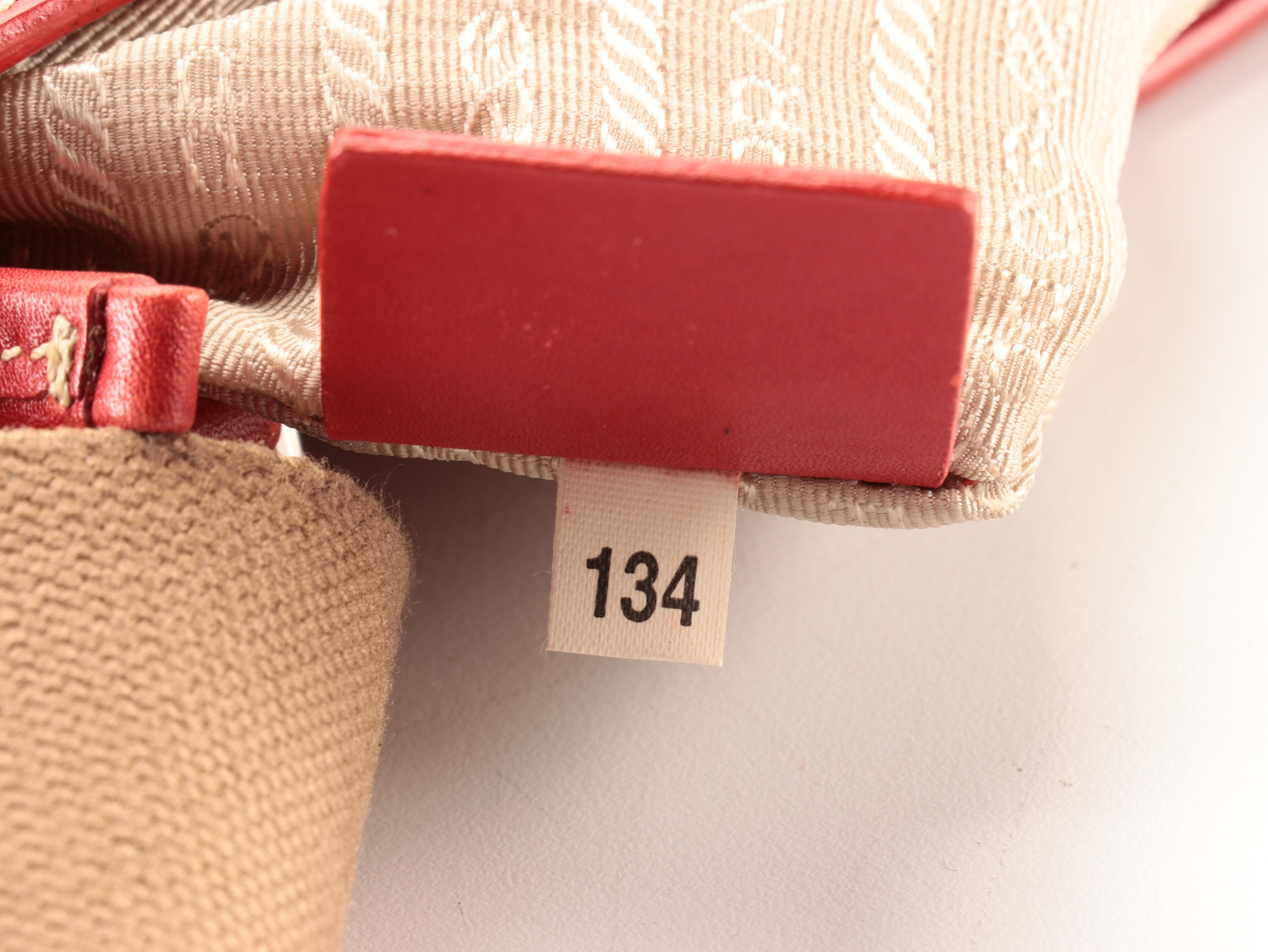 Prada Flat Crossbody Bag in Logo Jacquard and Red Leather Trim