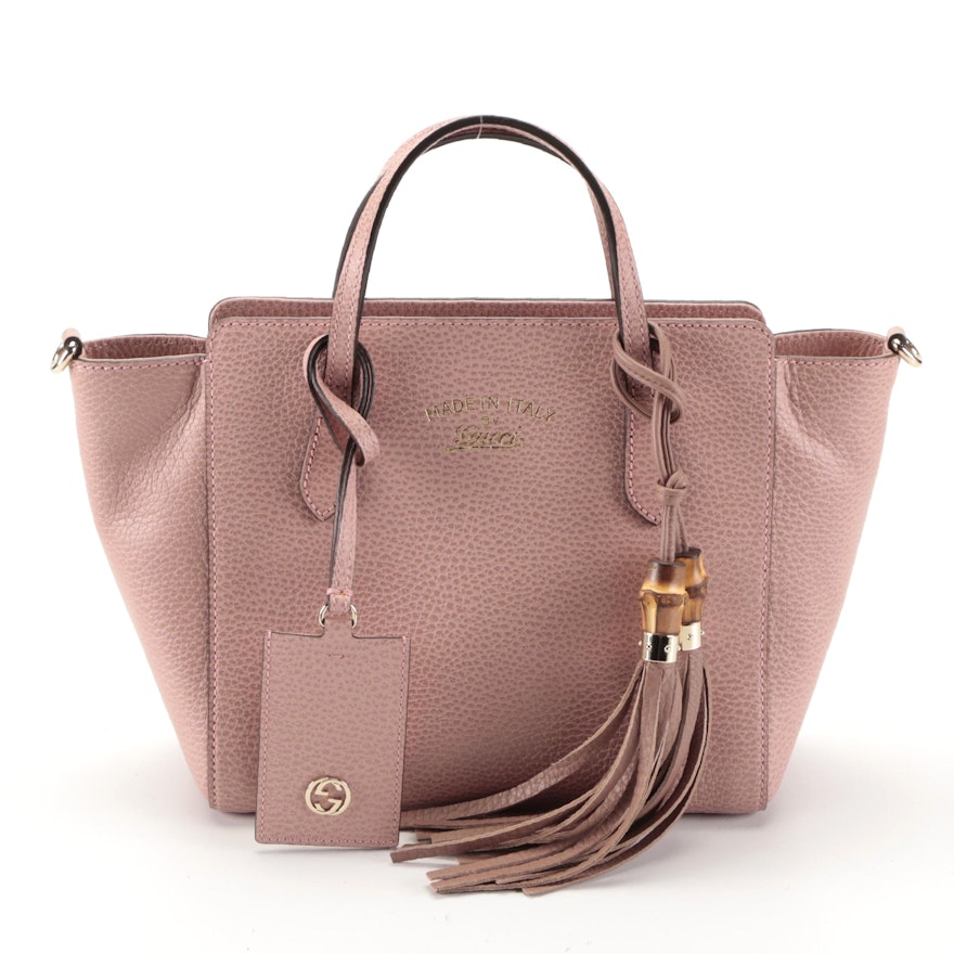 Gucci Mini Swing Bamboo Tassel Tote in Dark Pink Leather with Shoulder Strap