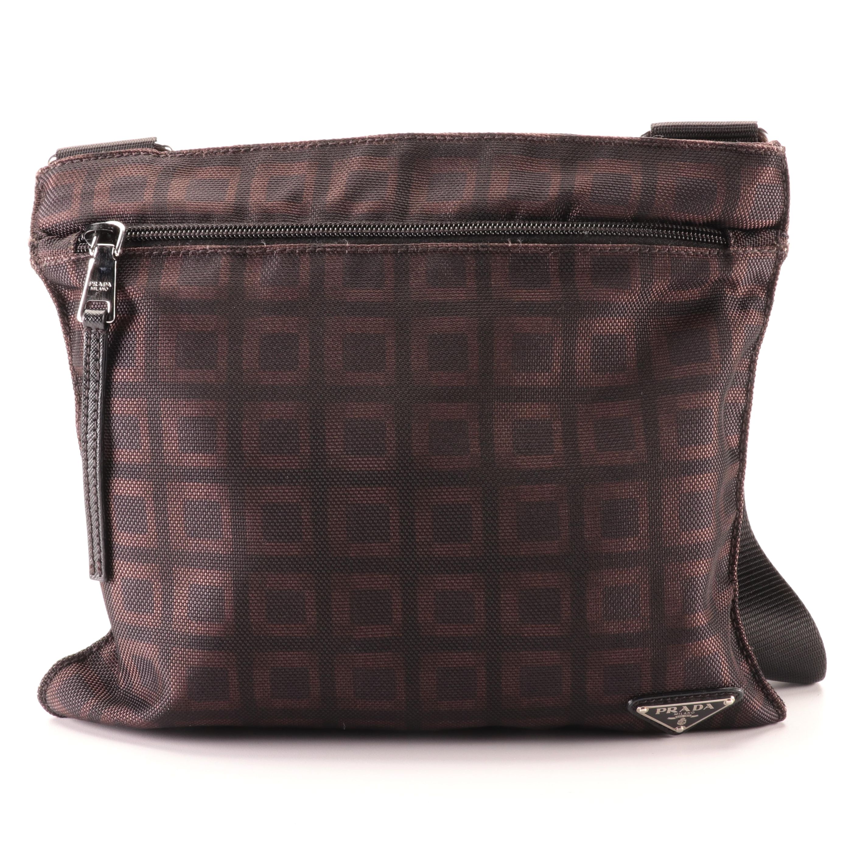 Prada Flat Crossbody Bag in Printed Nylon Canvas