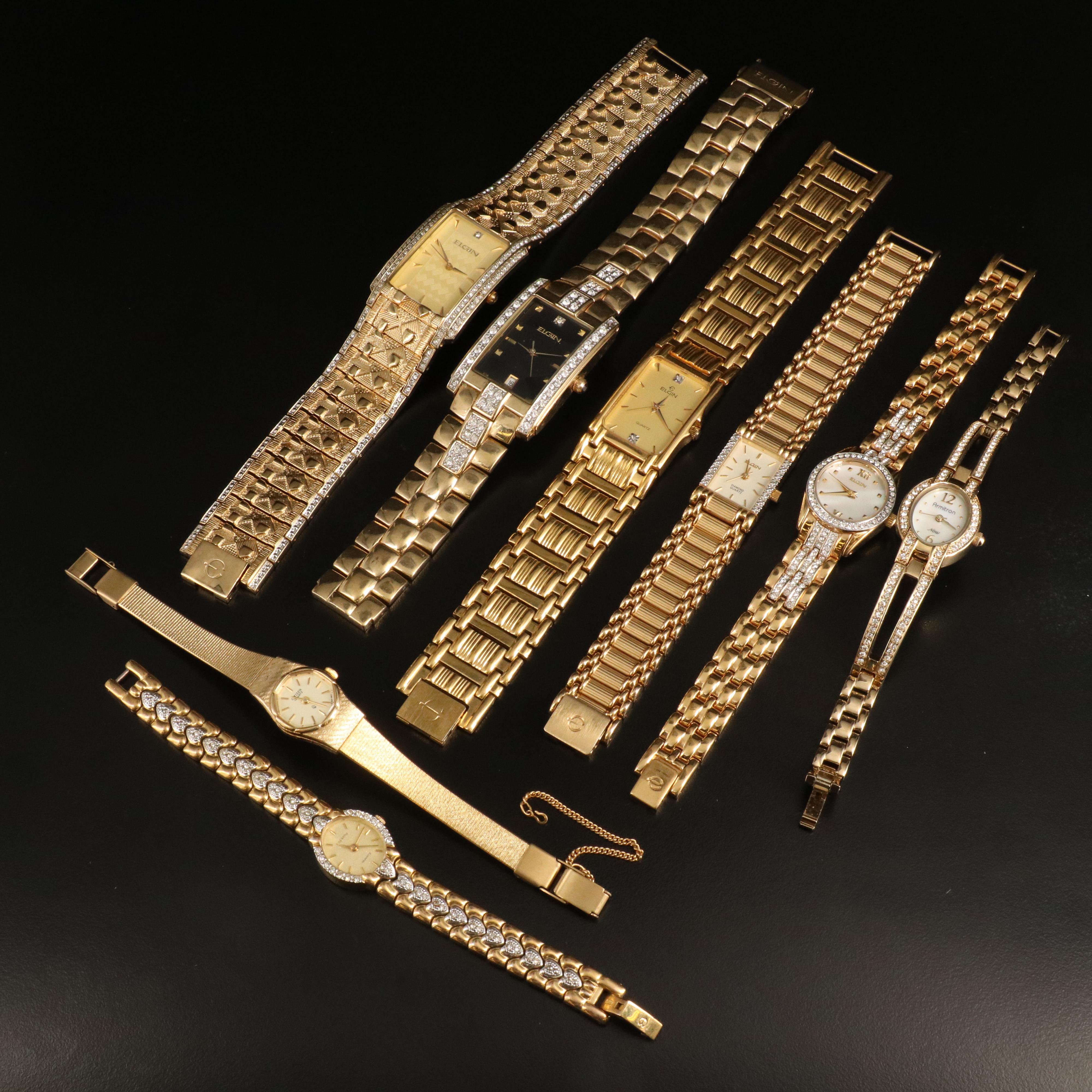 Collection of Eight Gold-Tone Fashion Watches