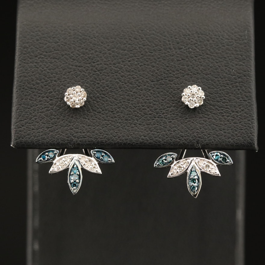 10K 0.24 CTW Diamond Stud Earring and Lotus Jacket Set