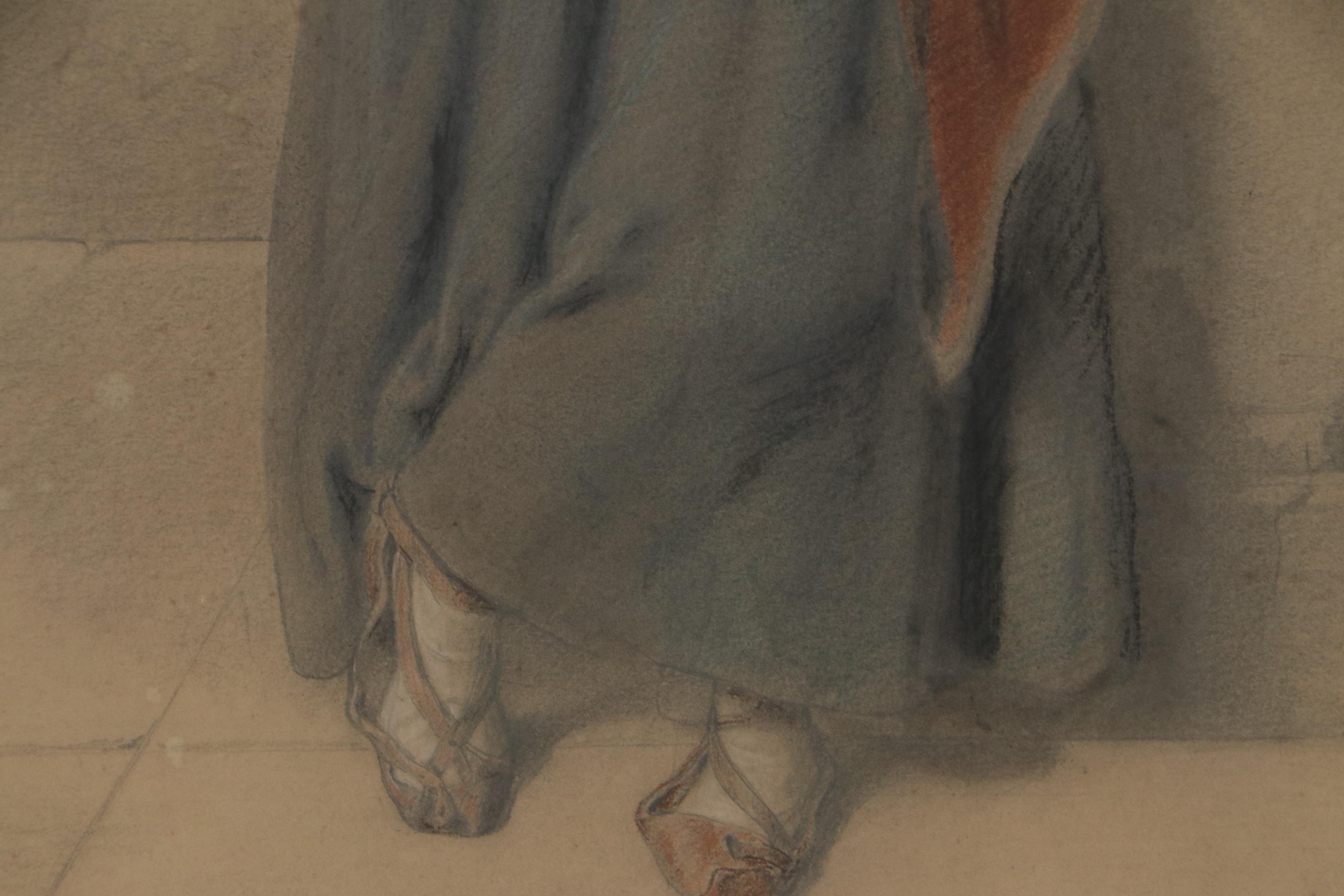 Henri-Guillaume Schlesinger Graphite and Pastel Drawing of Woman, 1870