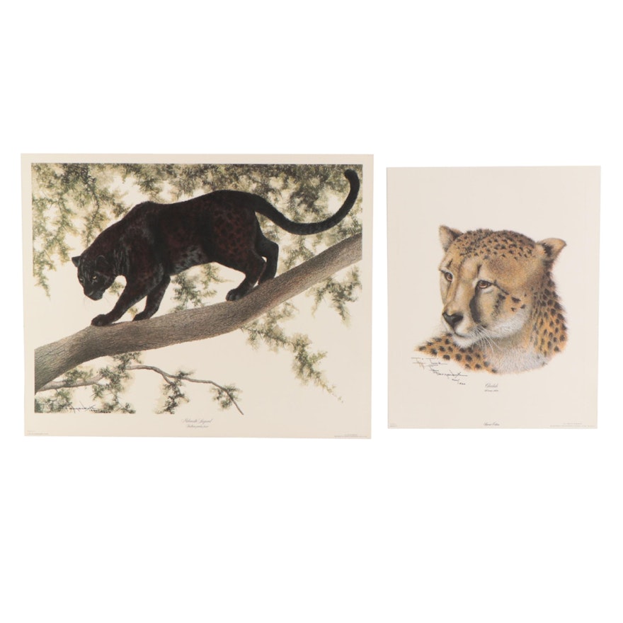 Imogene Farnsworth Offset Lithographs "Melanistic Leopard" and "Cheetah"