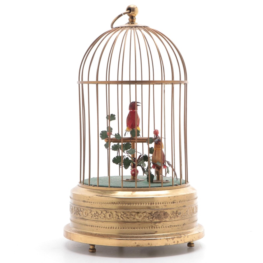 West German Automation Singing Bird Cage Music Box, Mid to Late 20th Century