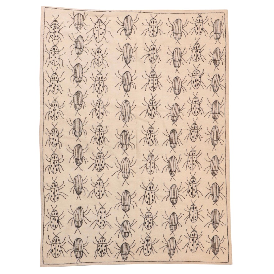 4'11 x 6'8 Handwoven and Embroidered Pictorial Beetle Area Rug