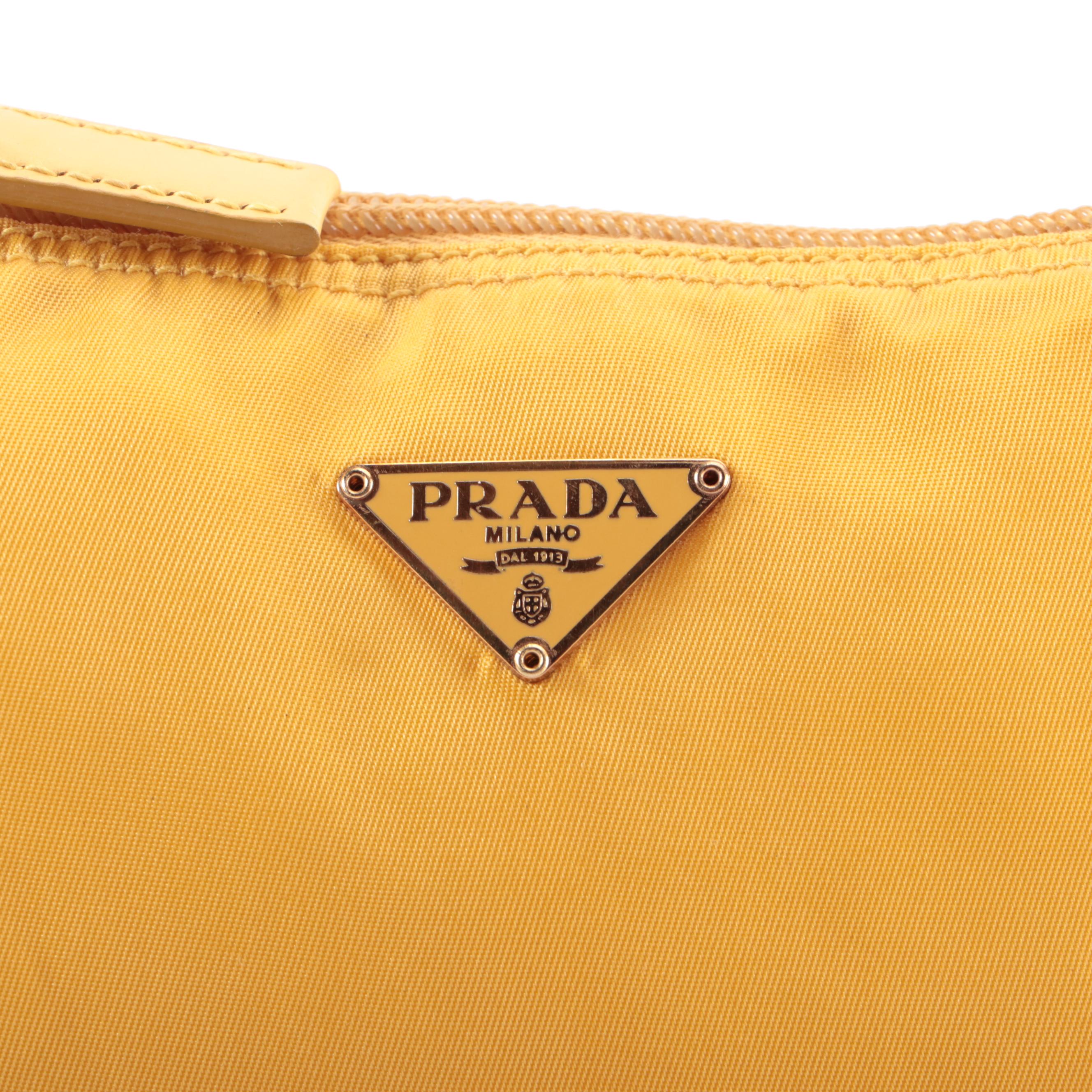 Prada Small Zip Pouch in Golden Yellow Gabardine Tessuto Nylon