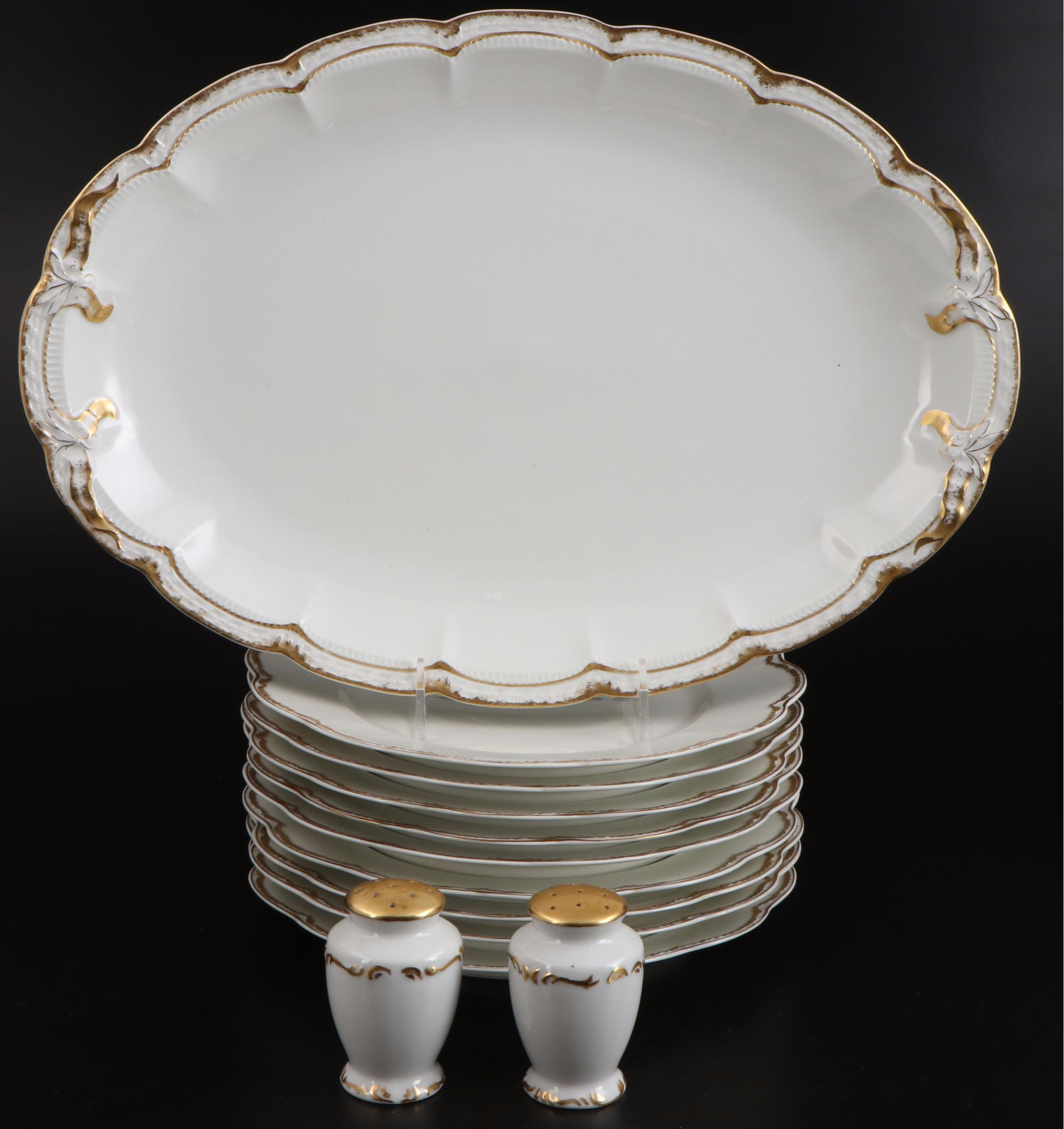 Haviland & Co. Gilt Decorated Limoges Porcelain Dinnerware, Mid-20th Century