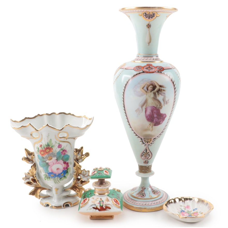 Vista Alegre Porcelain Vase, Limoges Dish, and Other Porcelain Accessories