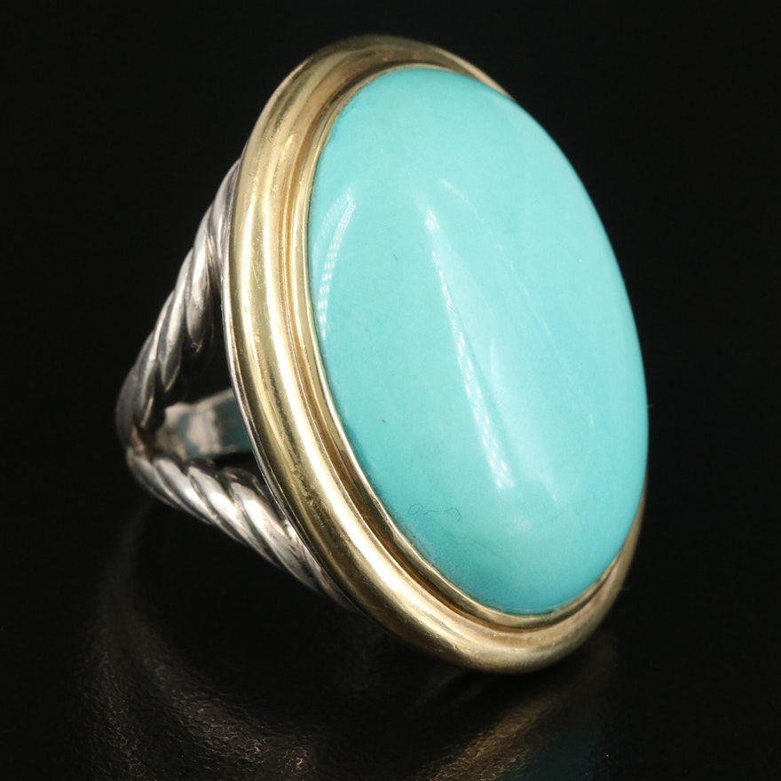 David Yurman "Signature" Sterling Turquoise Oval Ring with 18K Accent