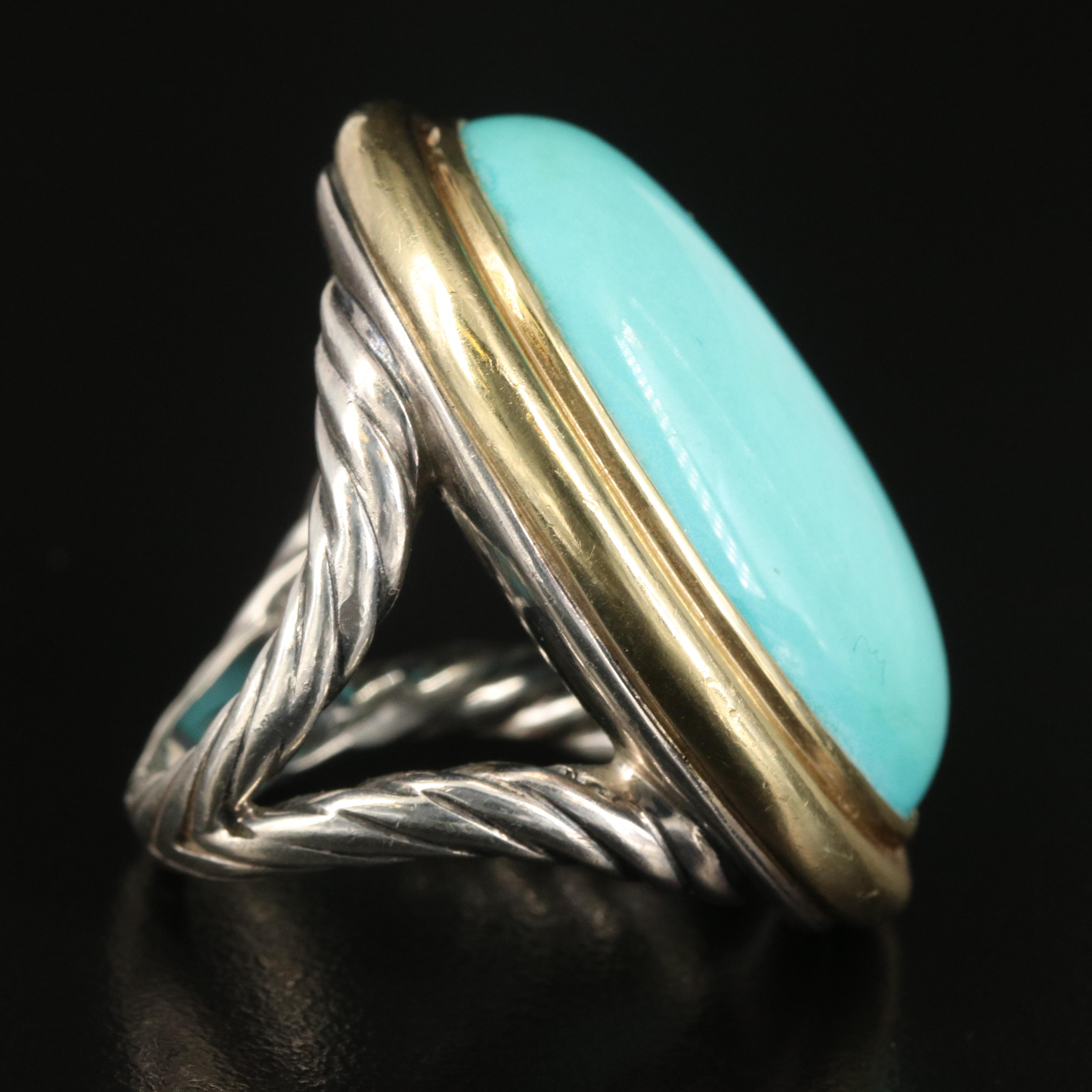 David Yurman "Signature" Sterling Turquoise Oval Ring with 18K Accent