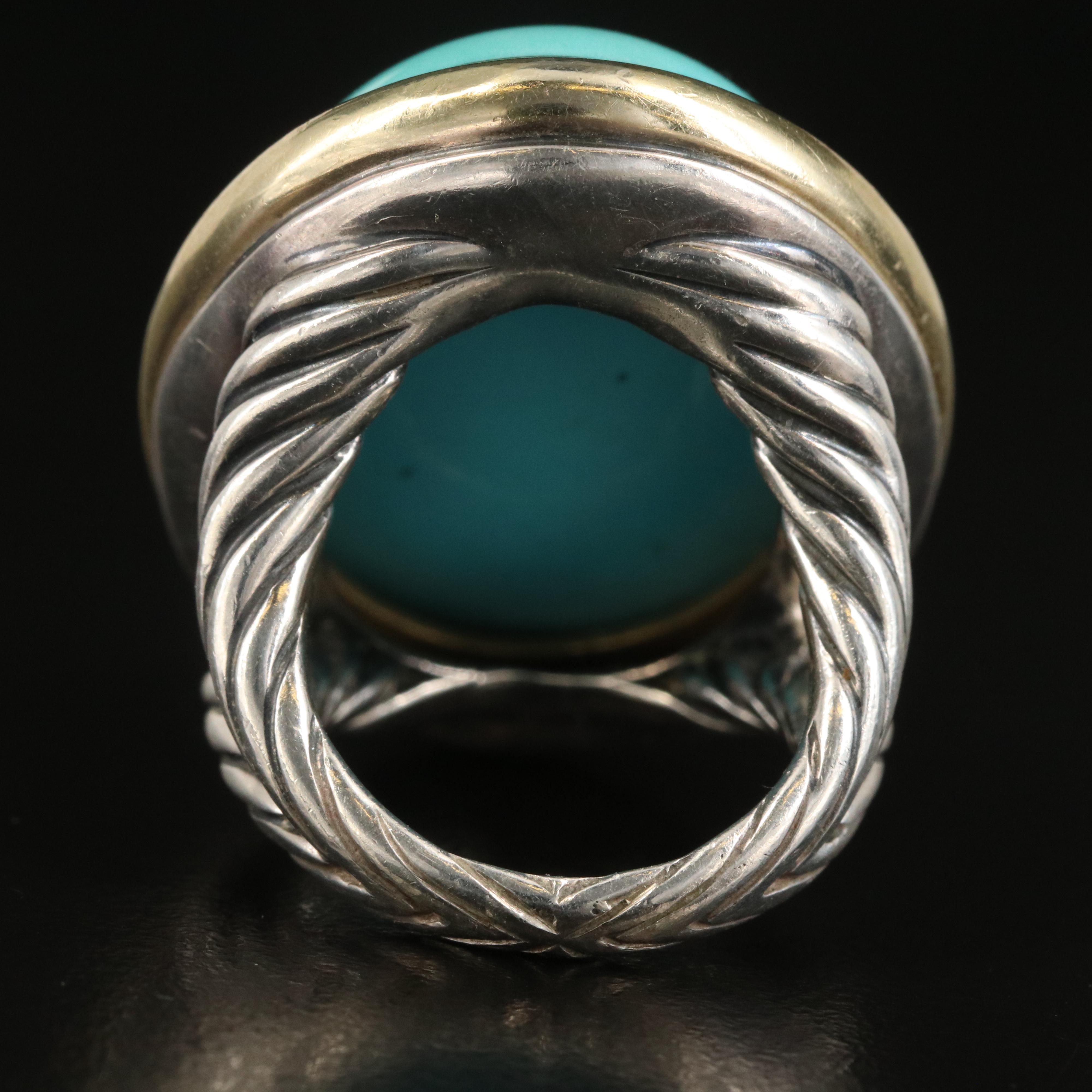 David Yurman "Signature" Sterling Turquoise Oval Ring with 18K Accent