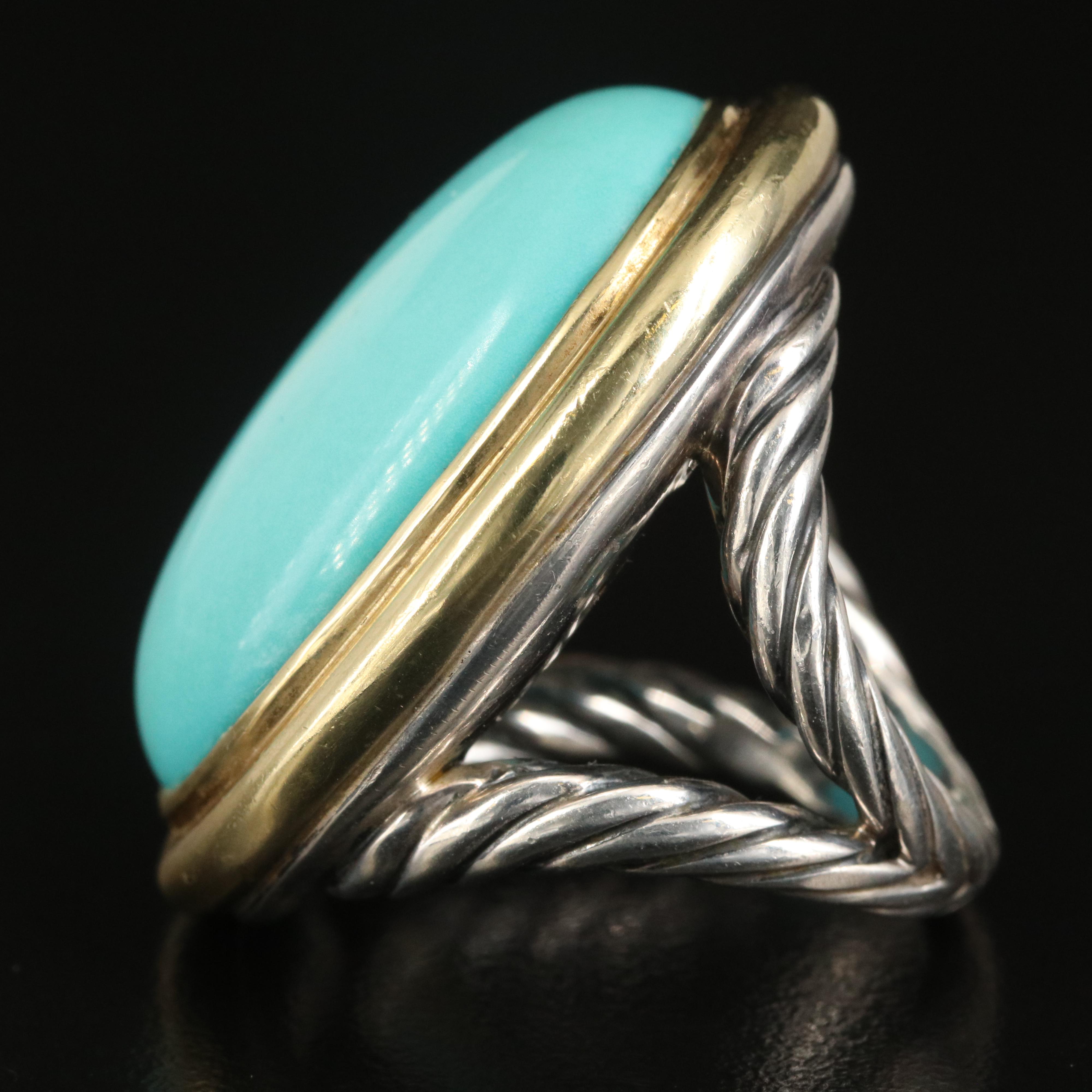 David Yurman "Signature" Sterling Turquoise Oval Ring with 18K Accent