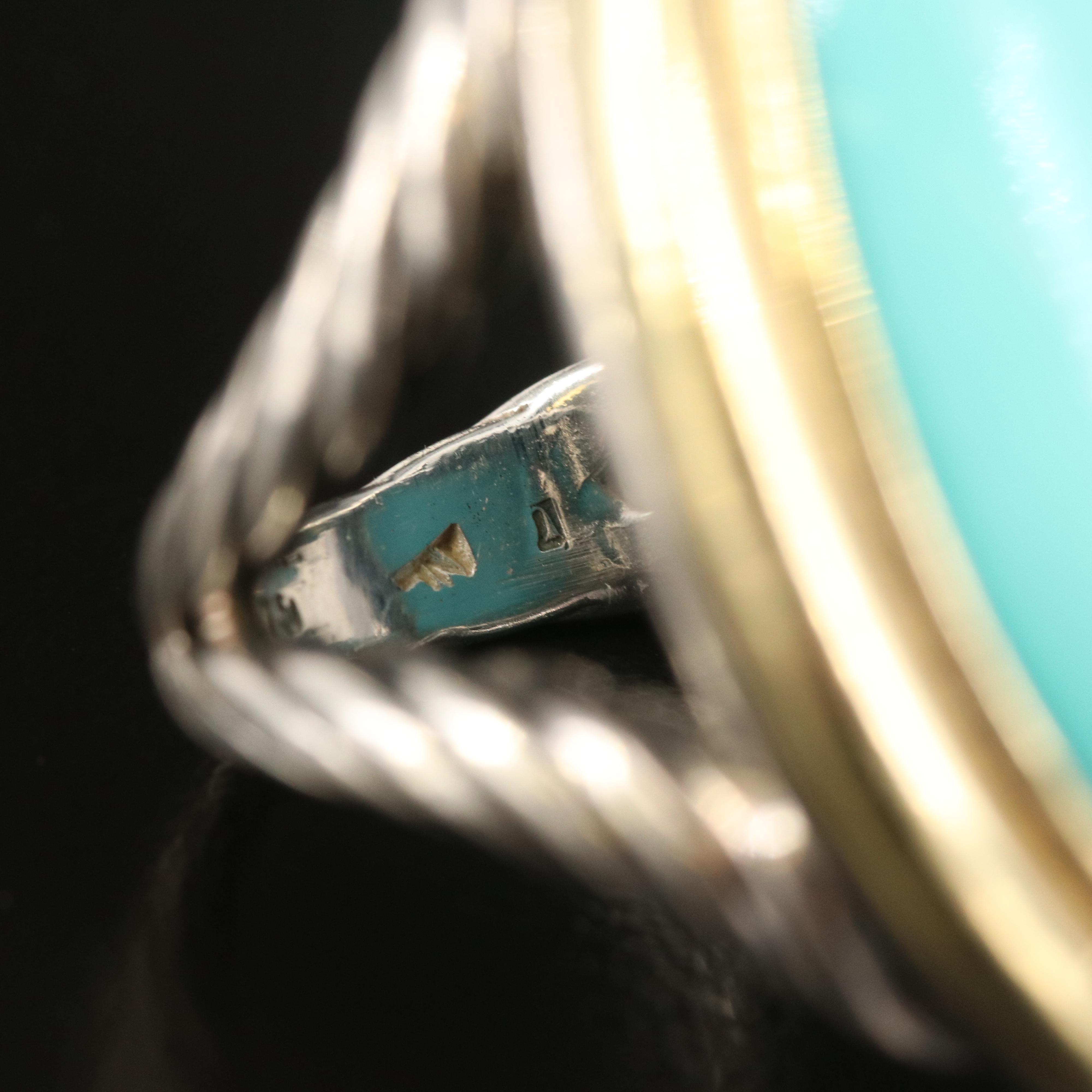 David Yurman "Signature" Sterling Turquoise Oval Ring with 18K Accent