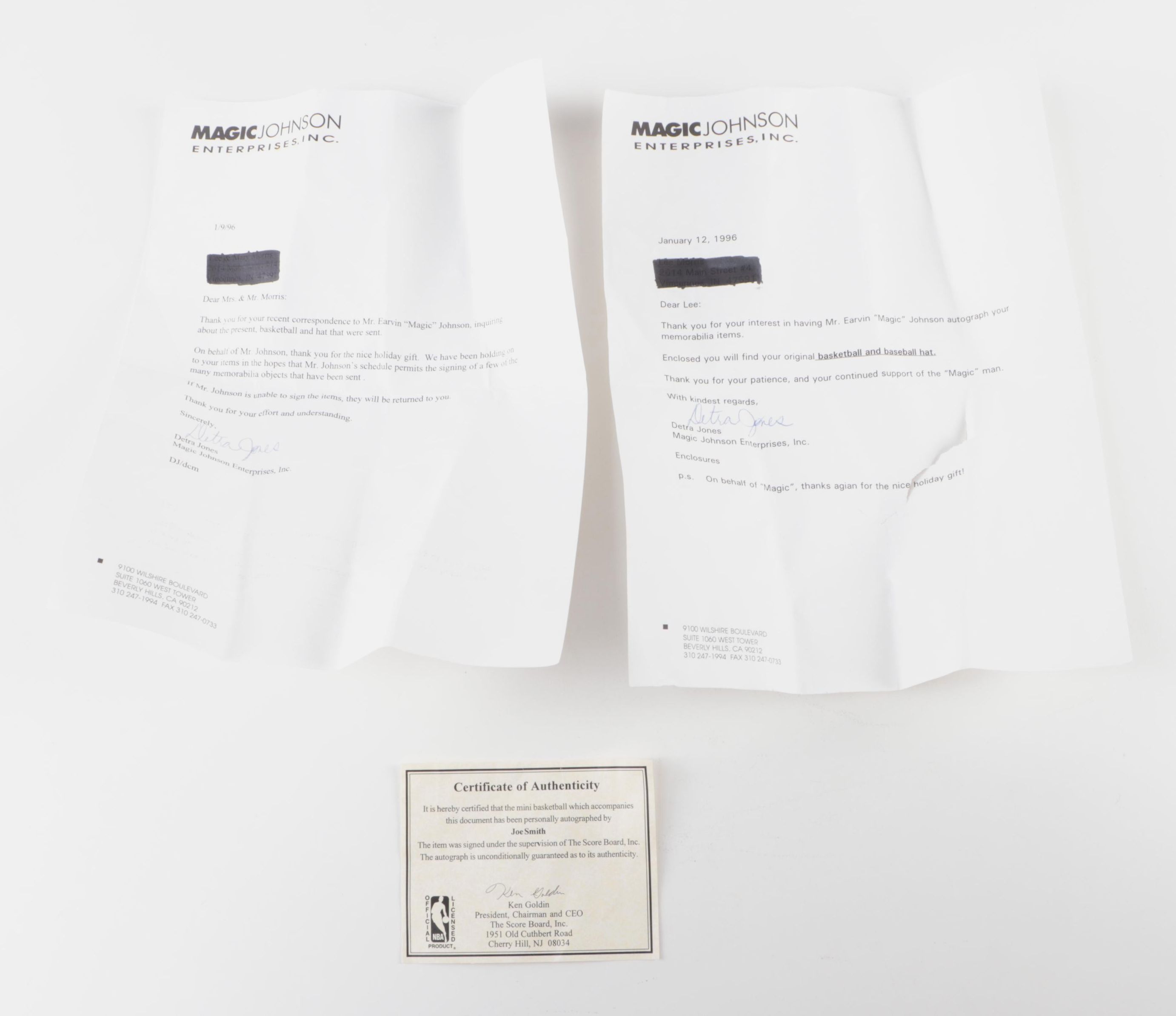 NBA Magic Johnson Signed Hat With Jersey, Cards, Joe Smith Signed Mini Ball