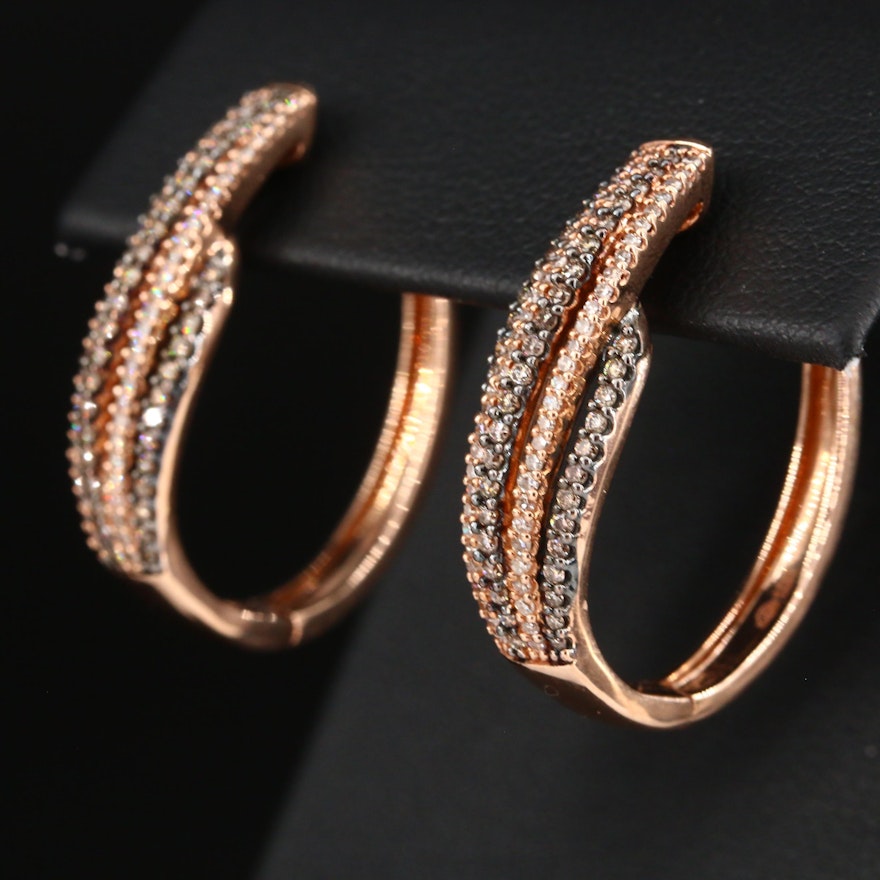 10K Rose Gold 0.92 CTW Diamond Hoop Earrings