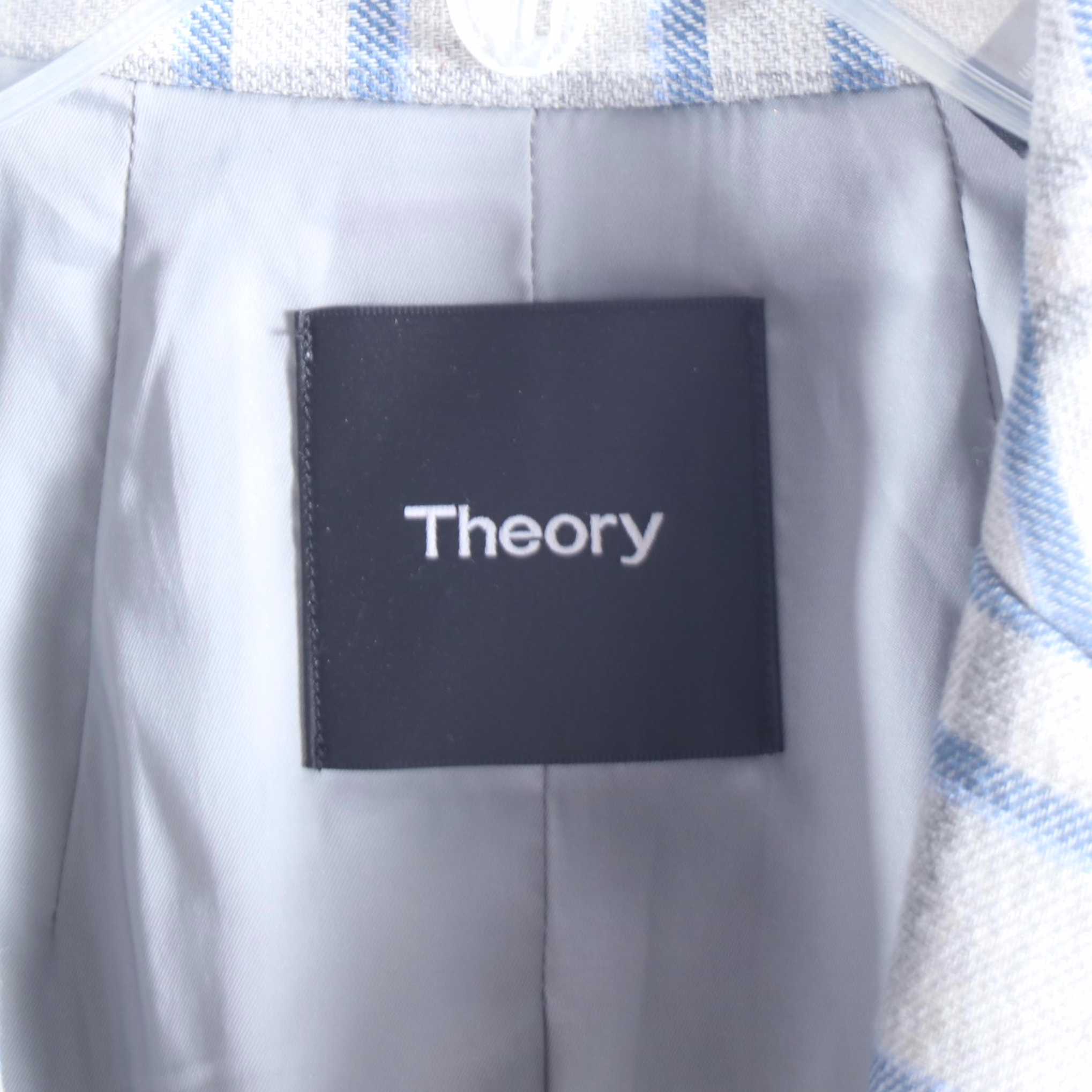 Theory Plaid Plaid Coat and Tory Burch Navy Blue Knit Jacket with Leather Trim