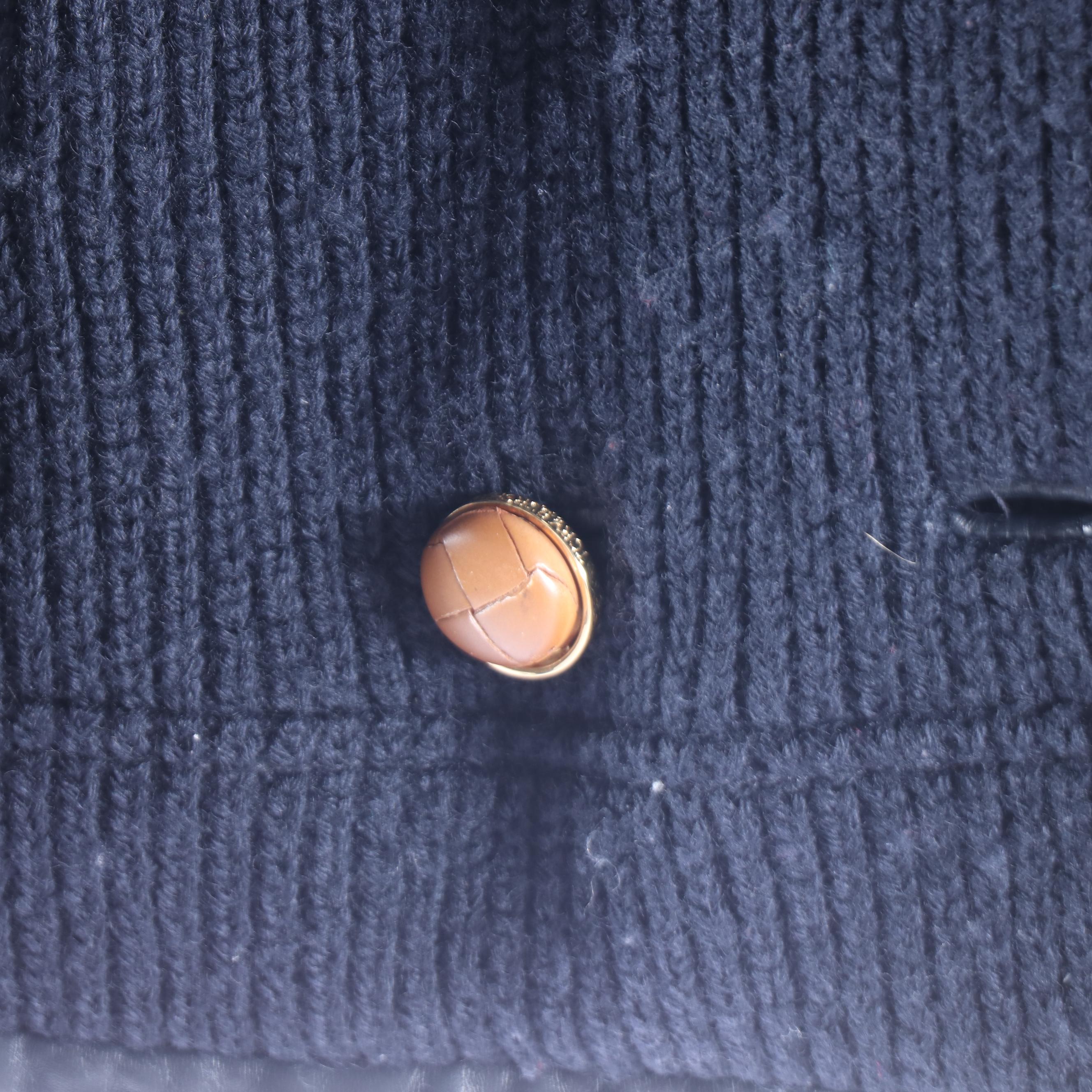 Theory Plaid Plaid Coat and Tory Burch Navy Blue Knit Jacket with Leather Trim