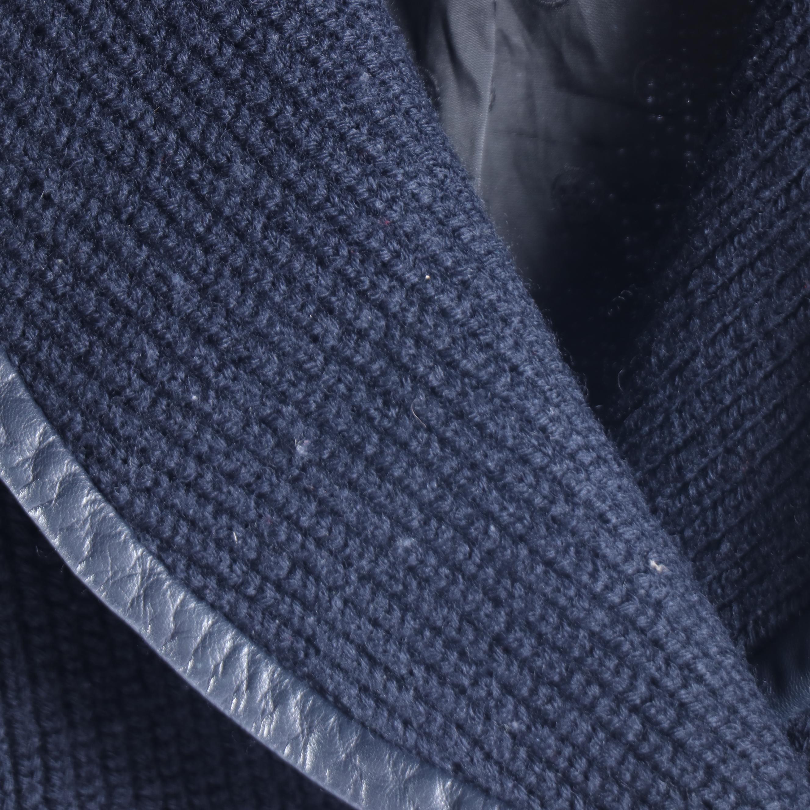 Theory Plaid Plaid Coat and Tory Burch Navy Blue Knit Jacket with Leather Trim