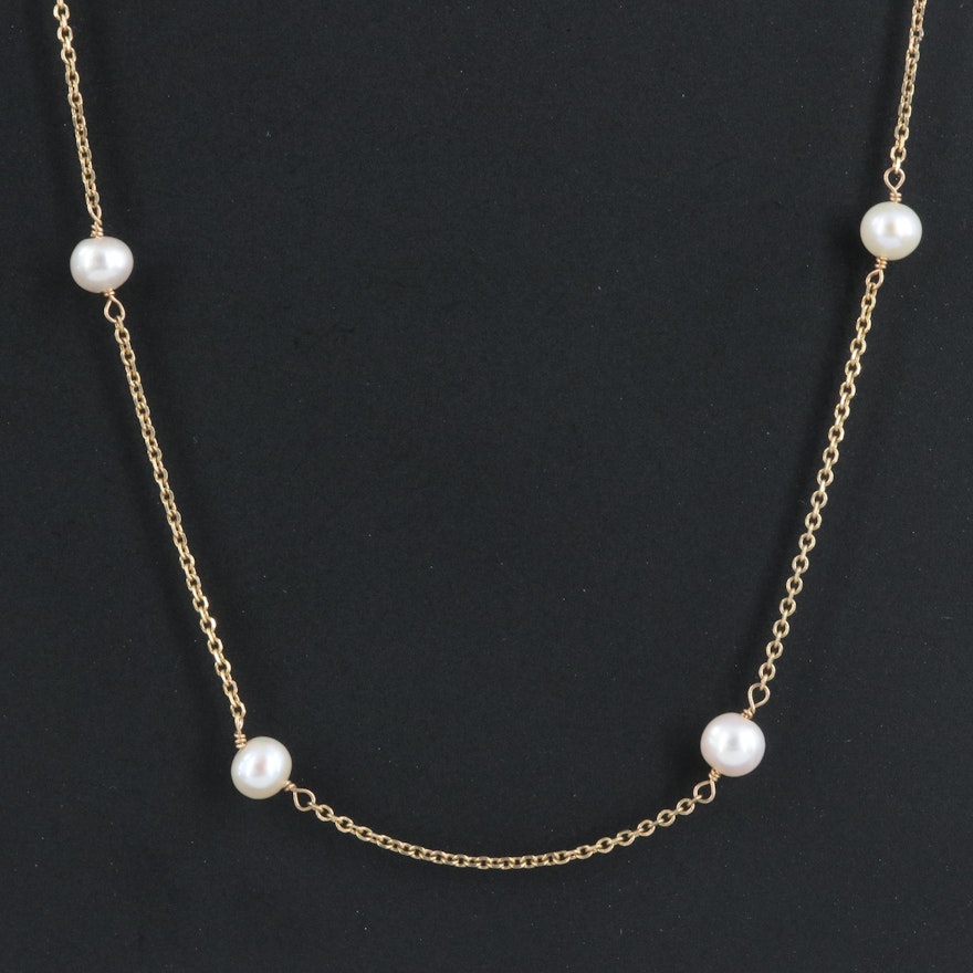 14K Pearl Station Necklace