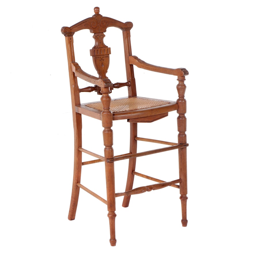 Colonial Revival Urn Back Oak Chair with Caned Seat, 20th Century