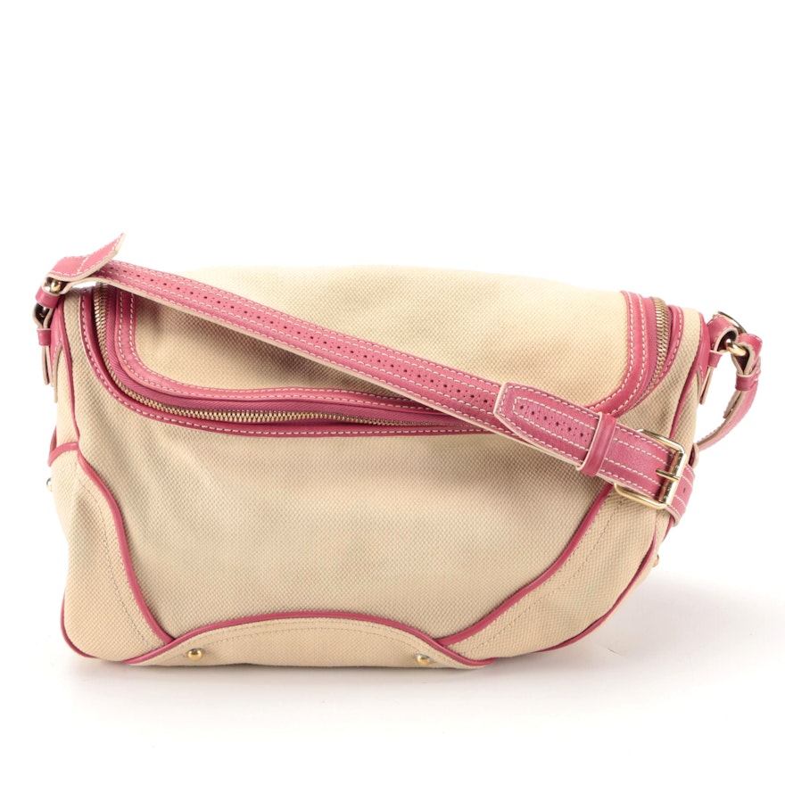 Celine Messenger Bag in Canvas and Pink Leather Trim