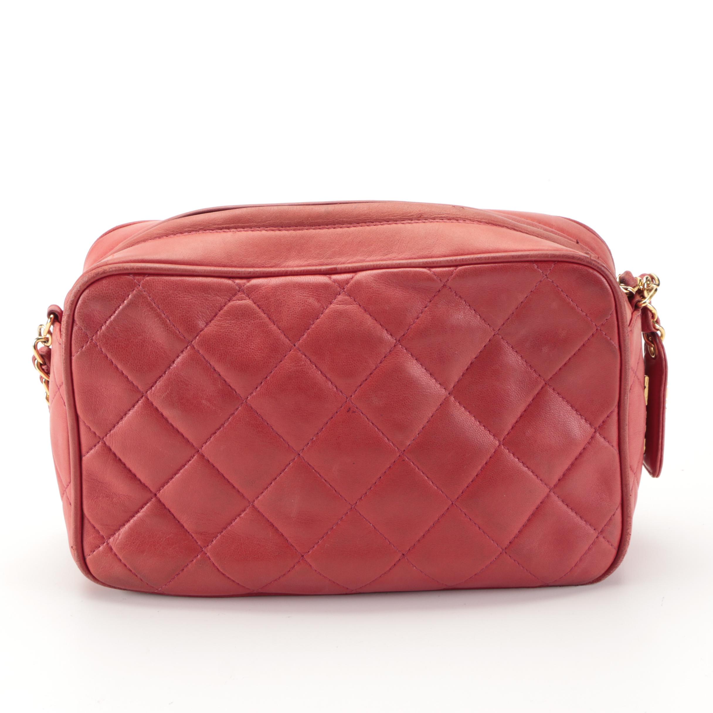 Chanel Small Zip Shoulder Bag in Red Quilted Lambskin Leather