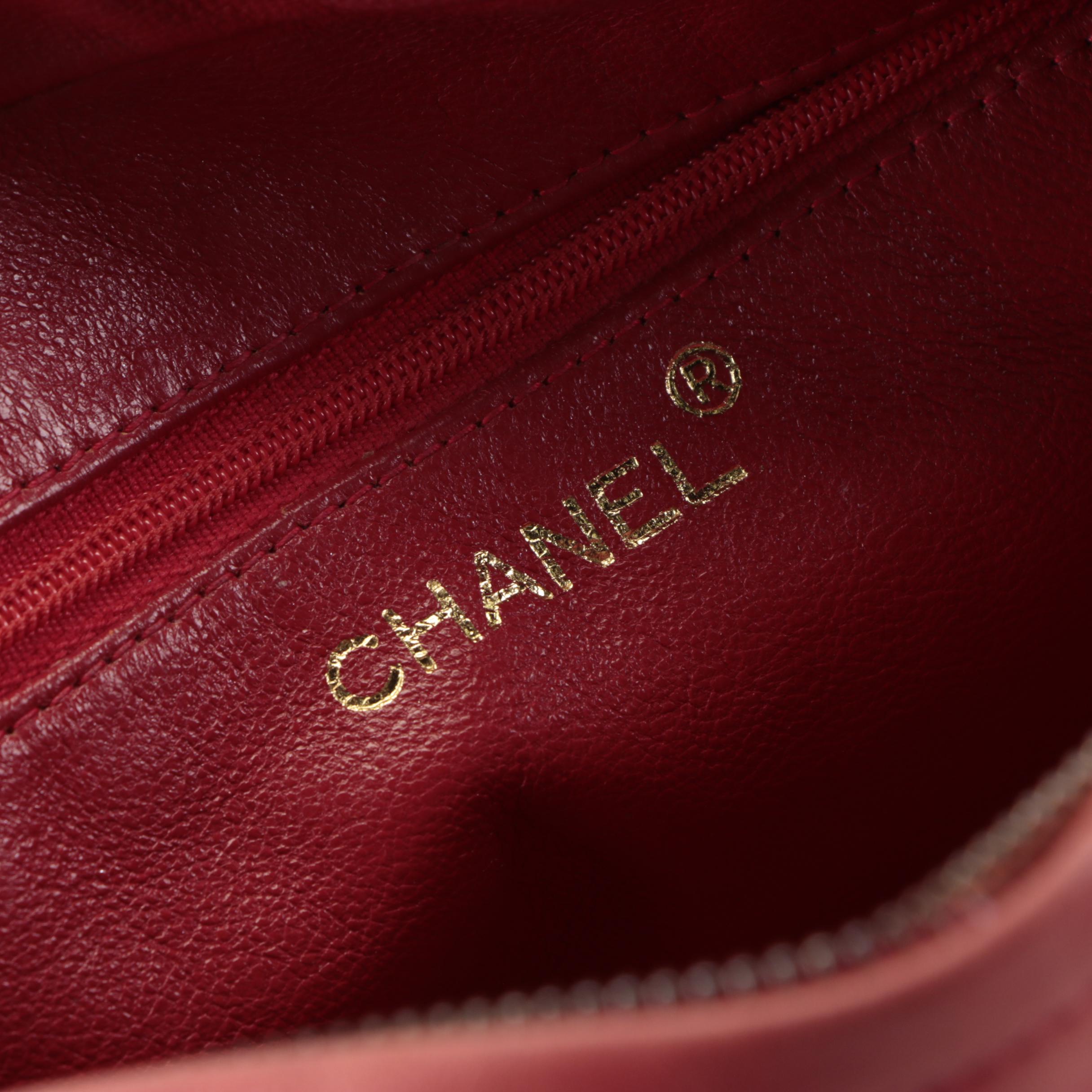 Chanel Small Zip Shoulder Bag in Red Quilted Lambskin Leather